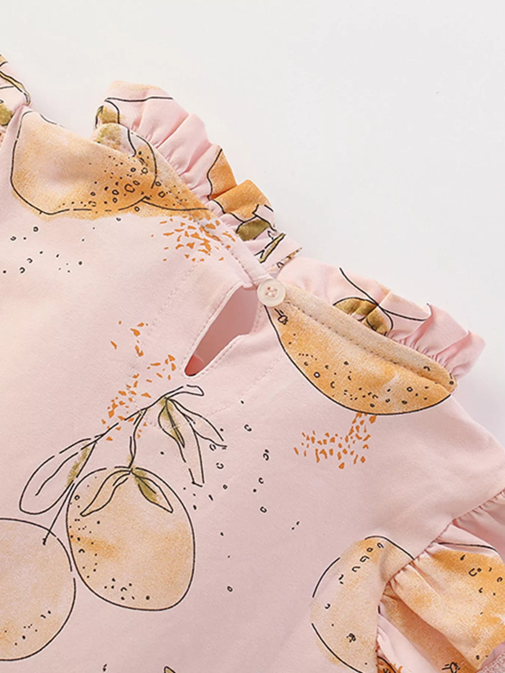 Children's Sweet Citrus Print Ruffle Sleeve Dress