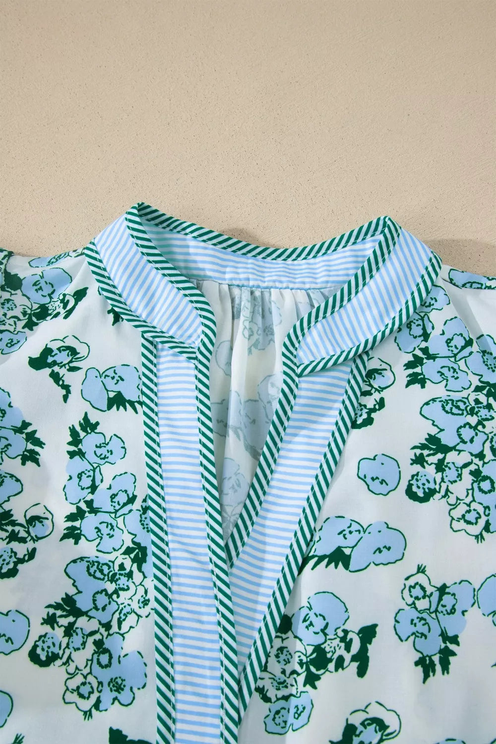 Floral Meets Stripes V Neck Flutter Sleeve Blouse