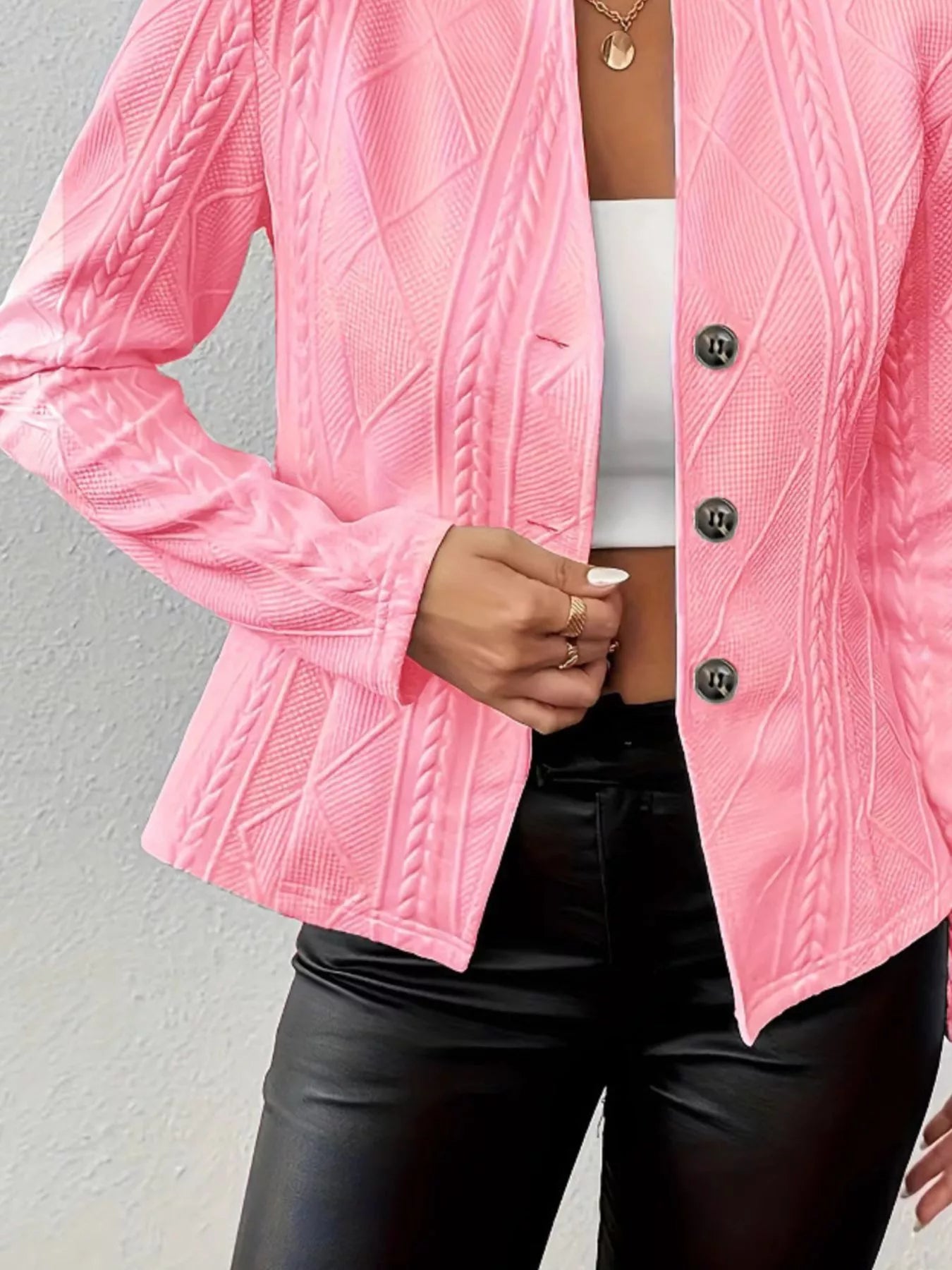 Textured Knit Button-Front Blazer
