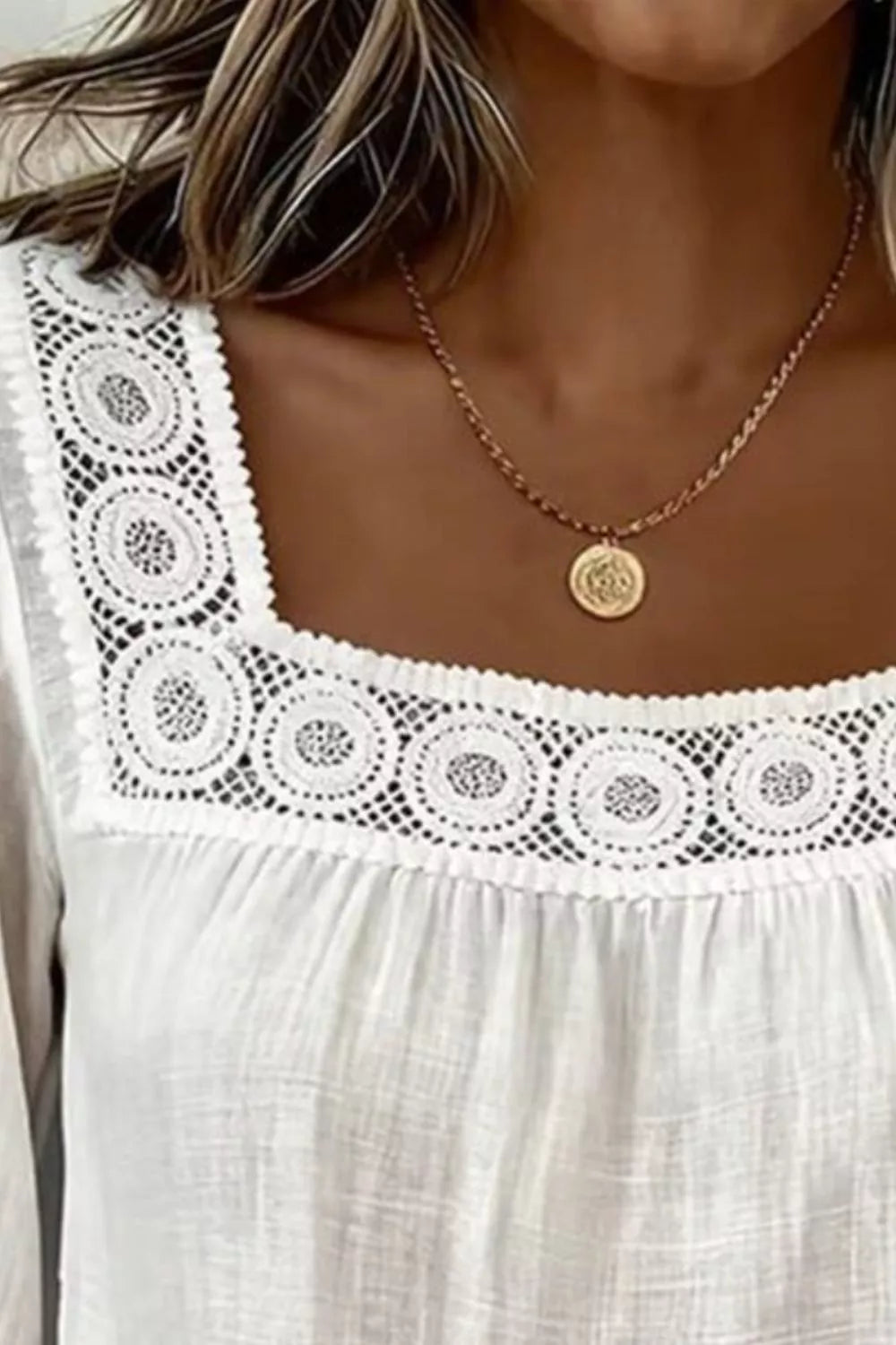 Crochet Trim Square Neck Blouse