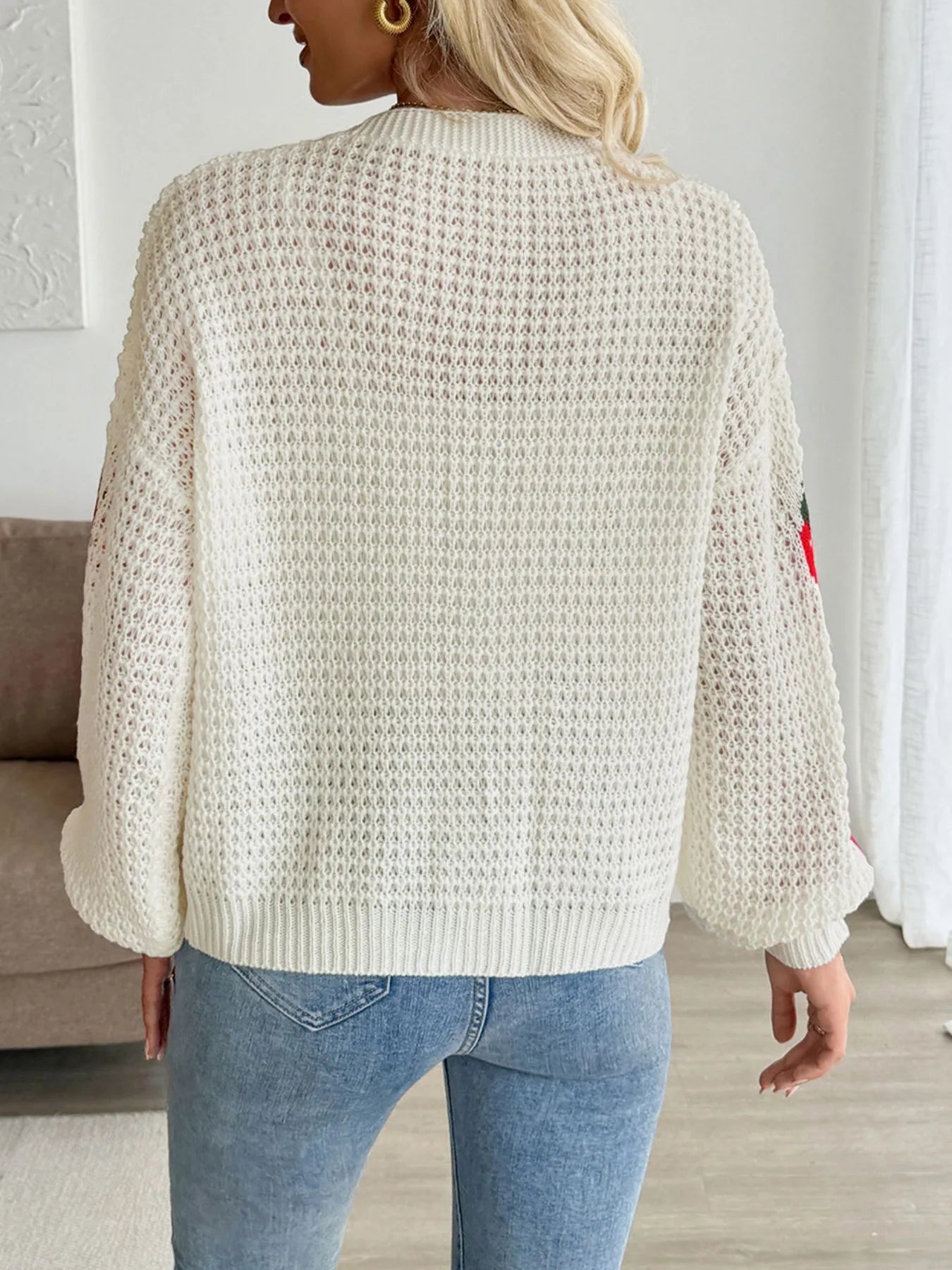 Strawberry Pattern V-Neck Button-Up Cardigan