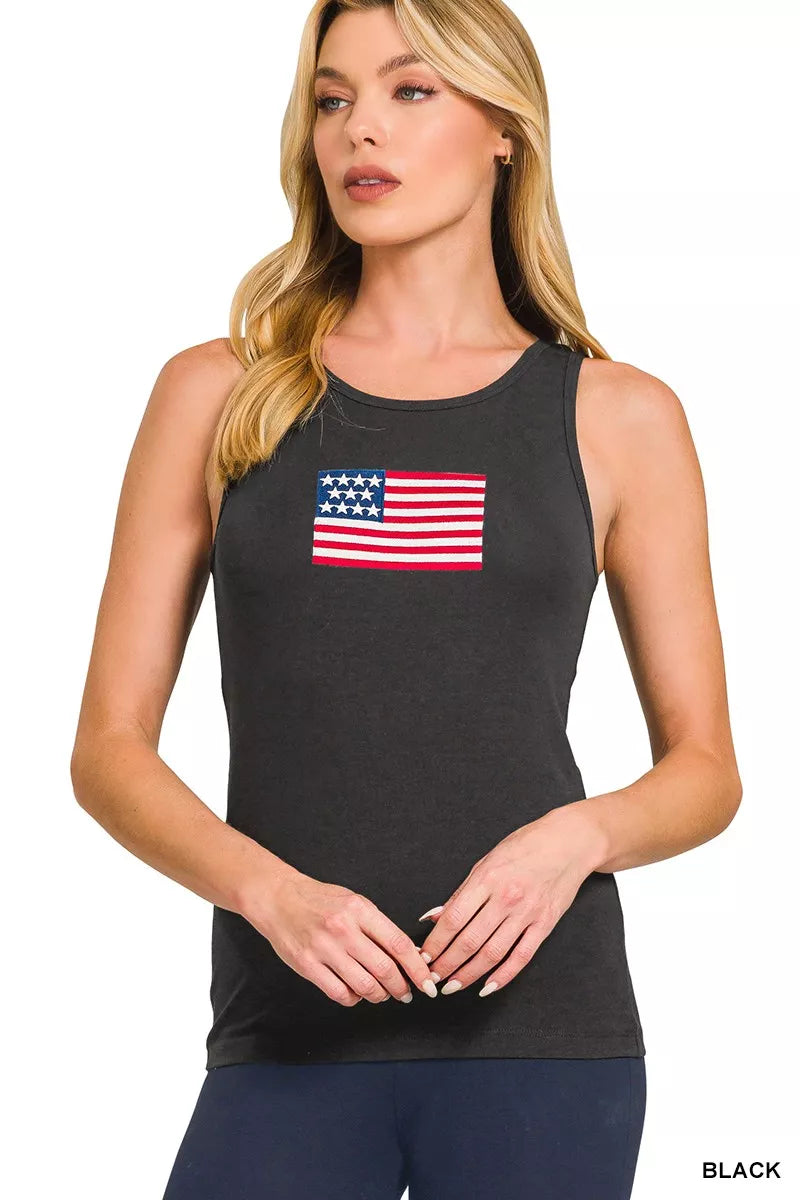 Zenana Double Scoop American Flag Embroidered Tank Top