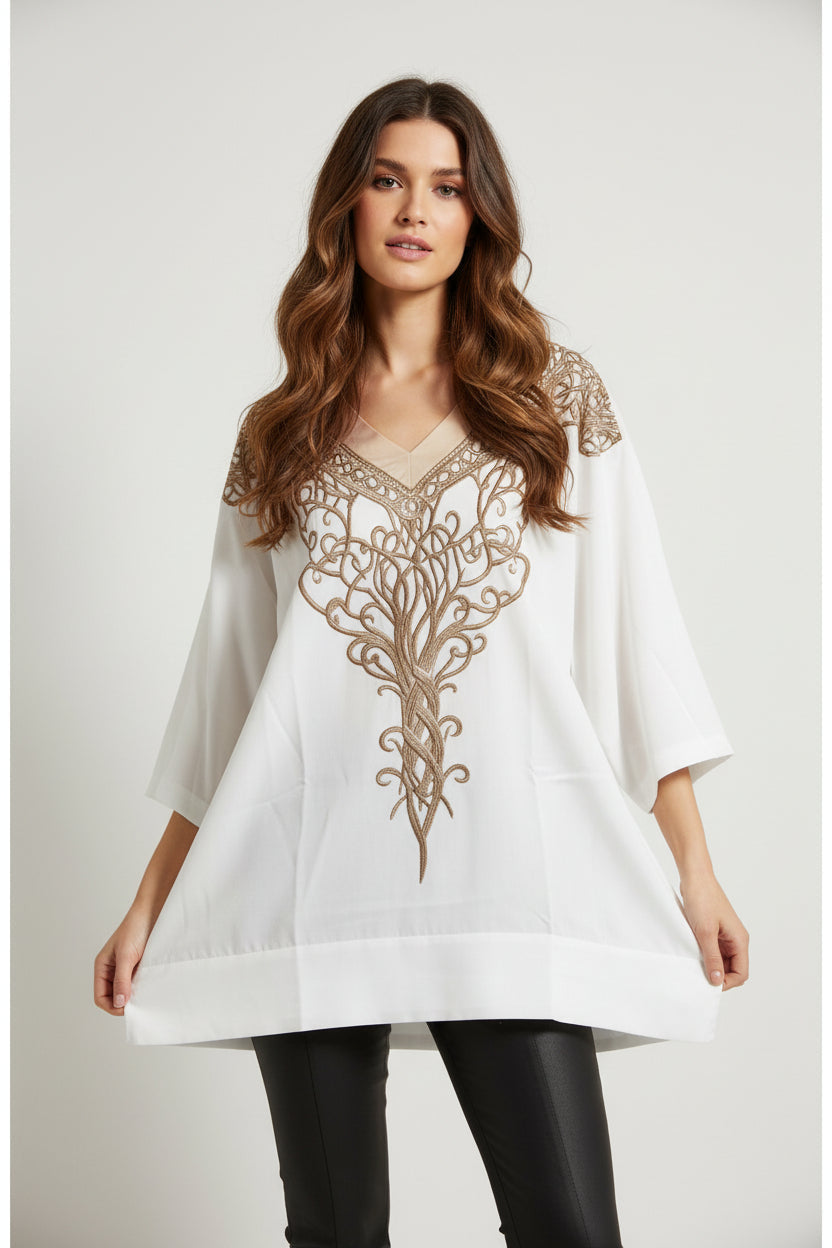 Ethnic Style Embroidered Fringe V-Neck Resort Top