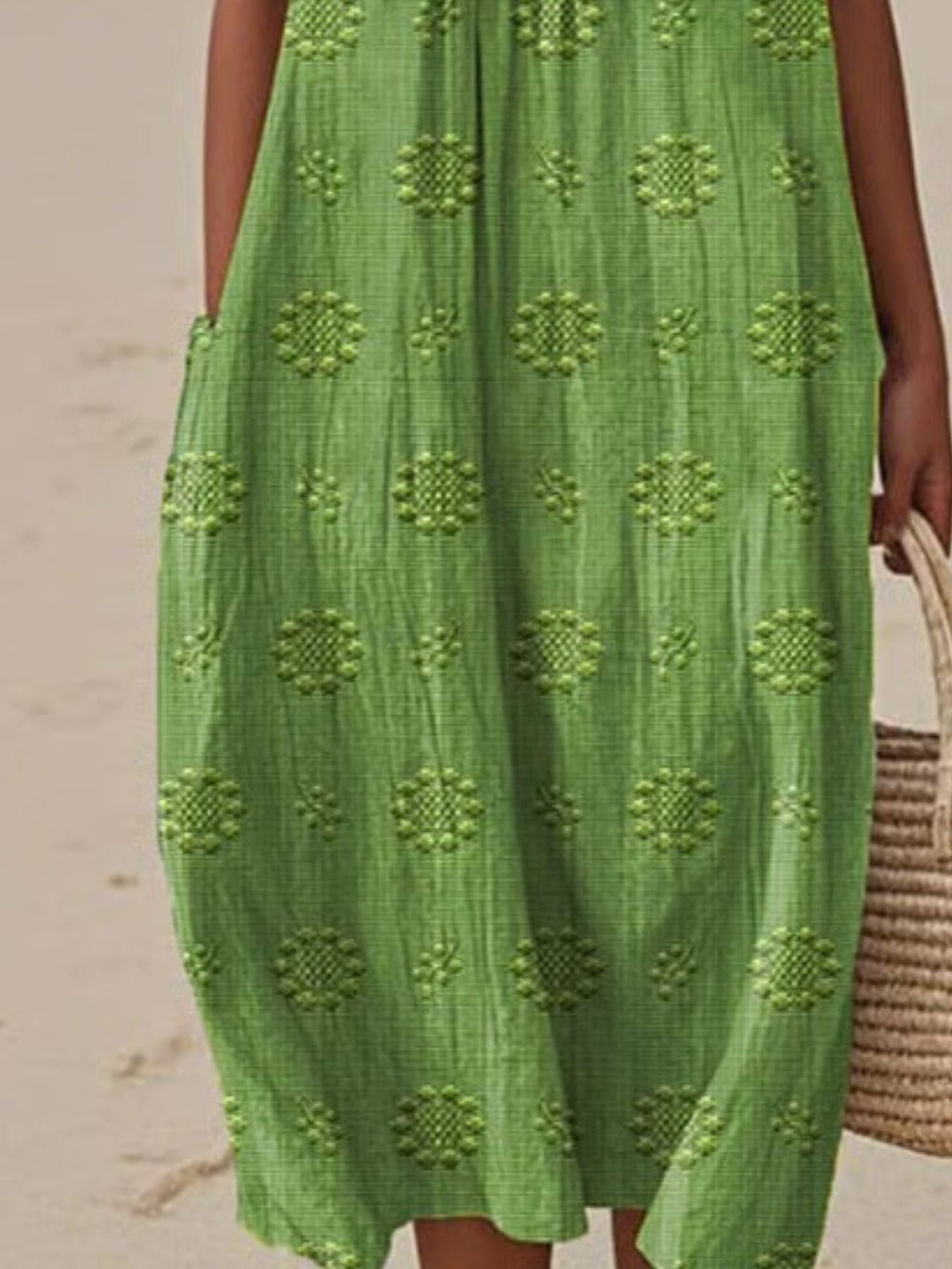 Full Size Round Neck Sleeveless Casual Midi Dress Plus Size