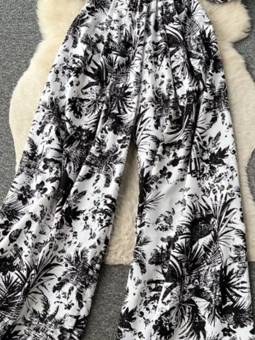 Smocked V-Neck Wide Leg Jumpsuit
