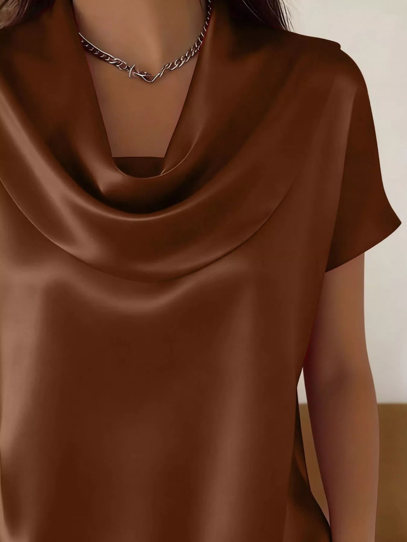 Cowl Neck Short Sleeve Blouse
