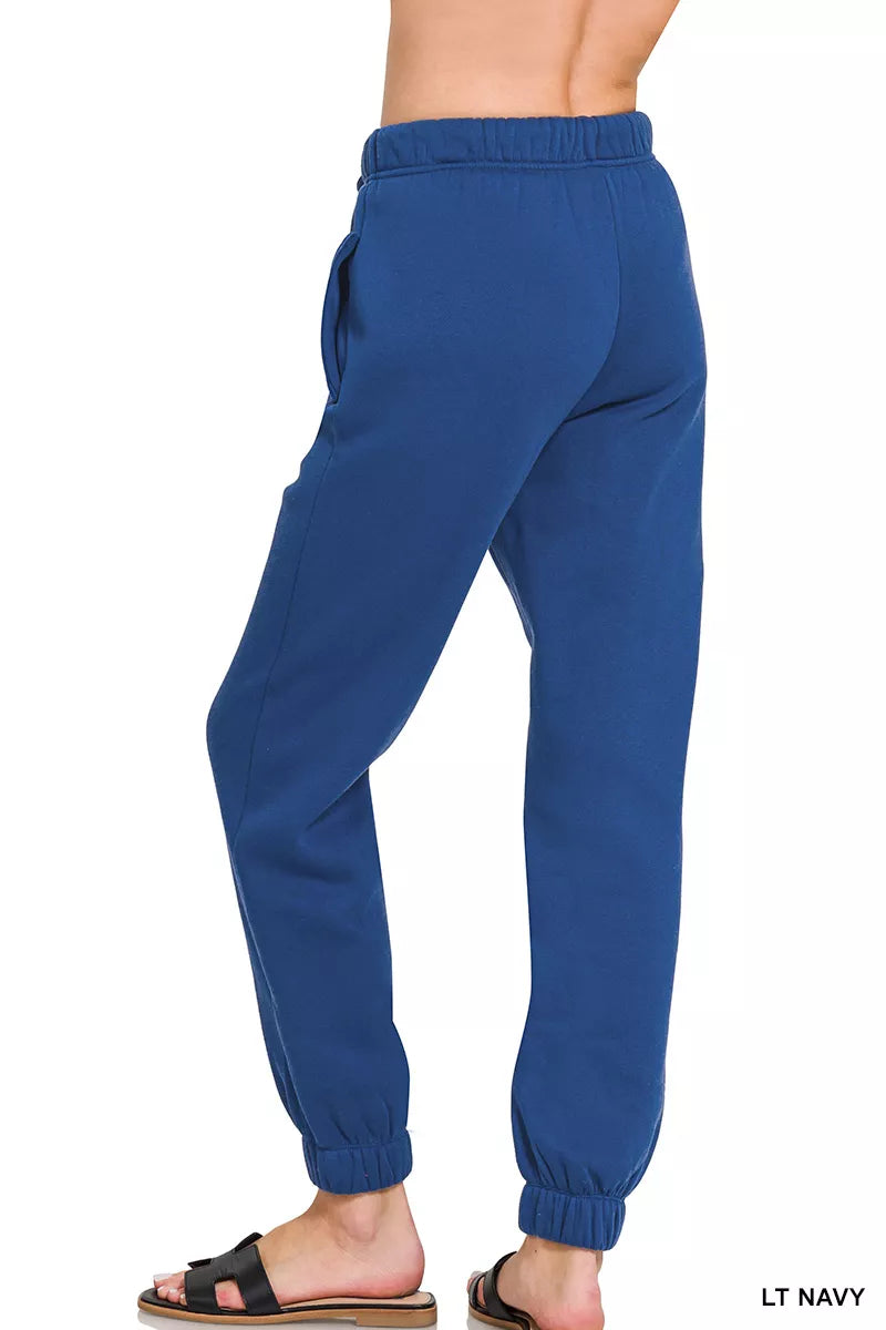 Zenana Fleece Drawstring Joggers With Pocket