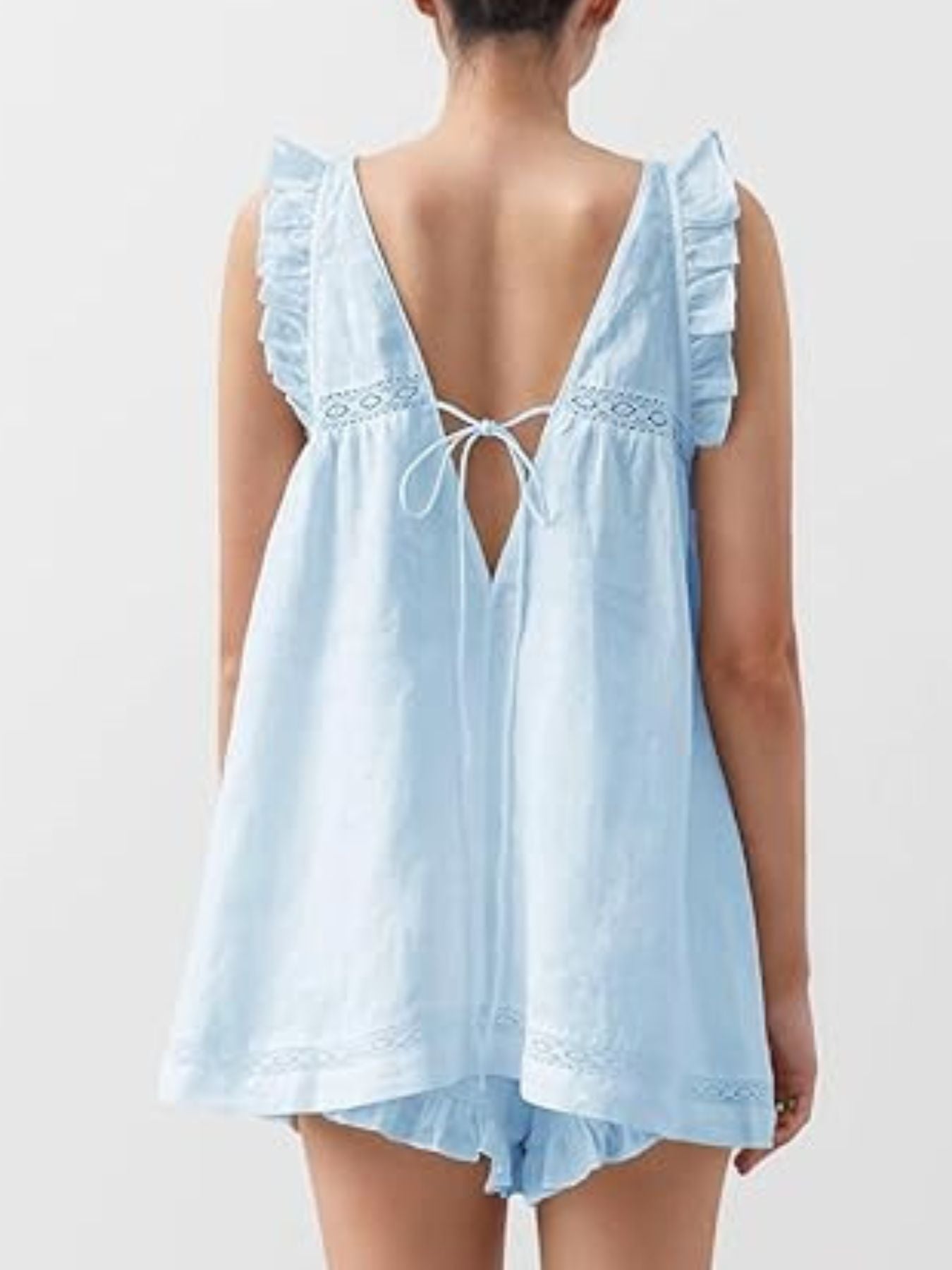 Ruffle Trim V-Neck Top and Shorts Set