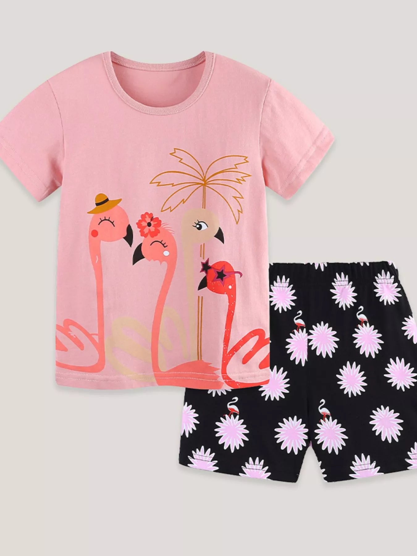 Children's Flamingo Print Tee and Shorts Set