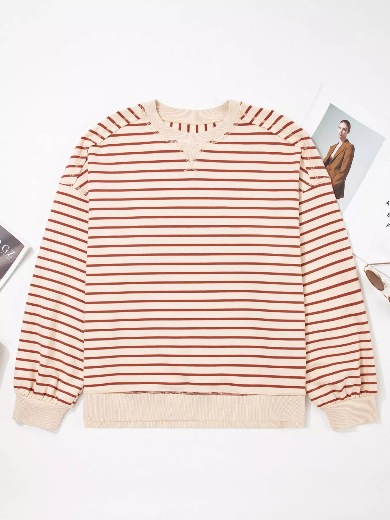 Striped Crew Neck Casual Sweatshirt