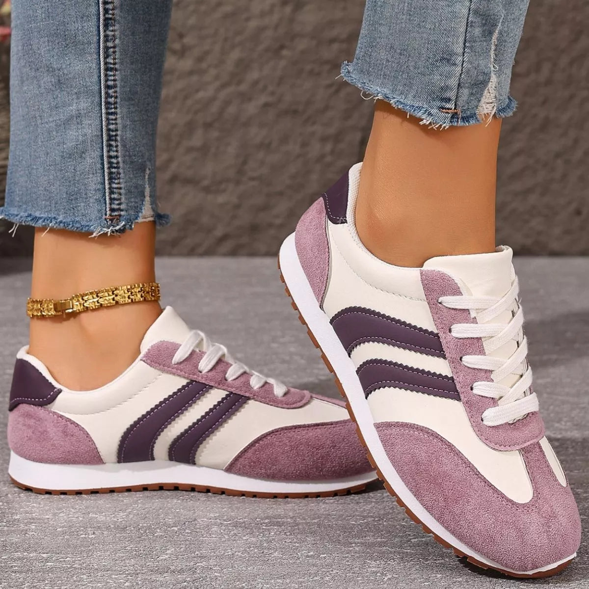 Striped Lace-Up Casual Sneakers