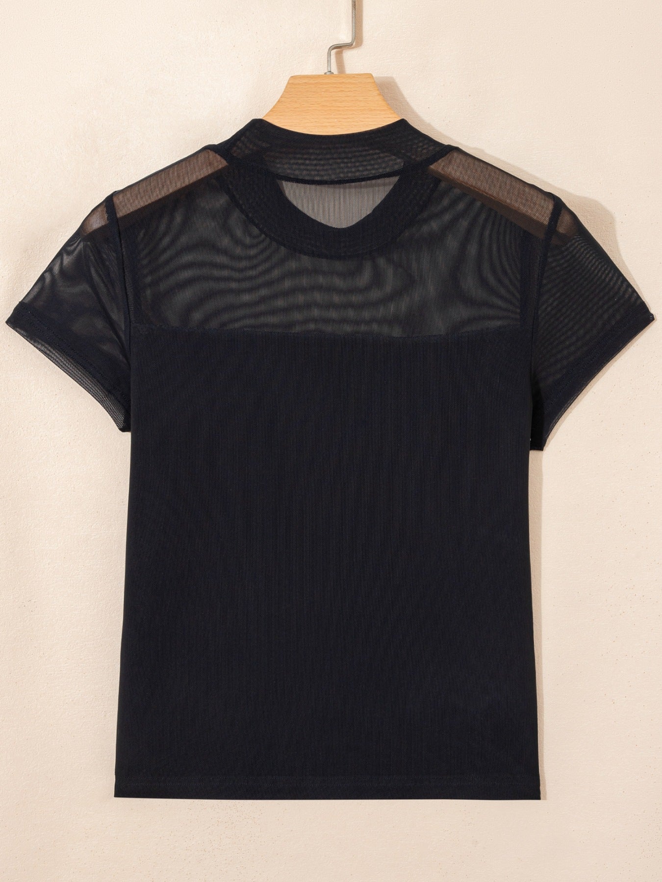 Sheer Mesh Patchwork Cap Sleeve T Shirt