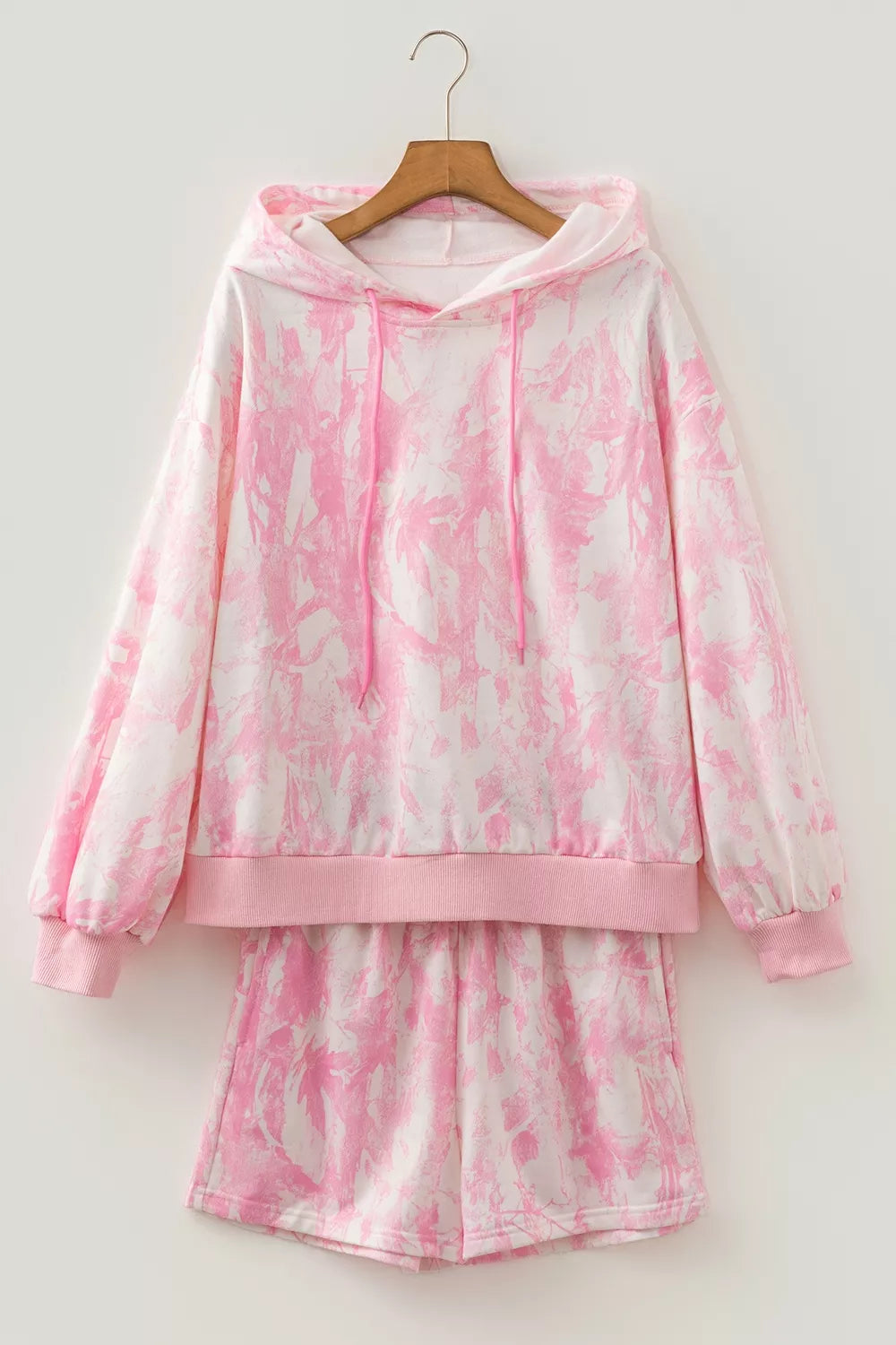 Abstract Print Loose Hoodie Slim Shorts 2pcs Set