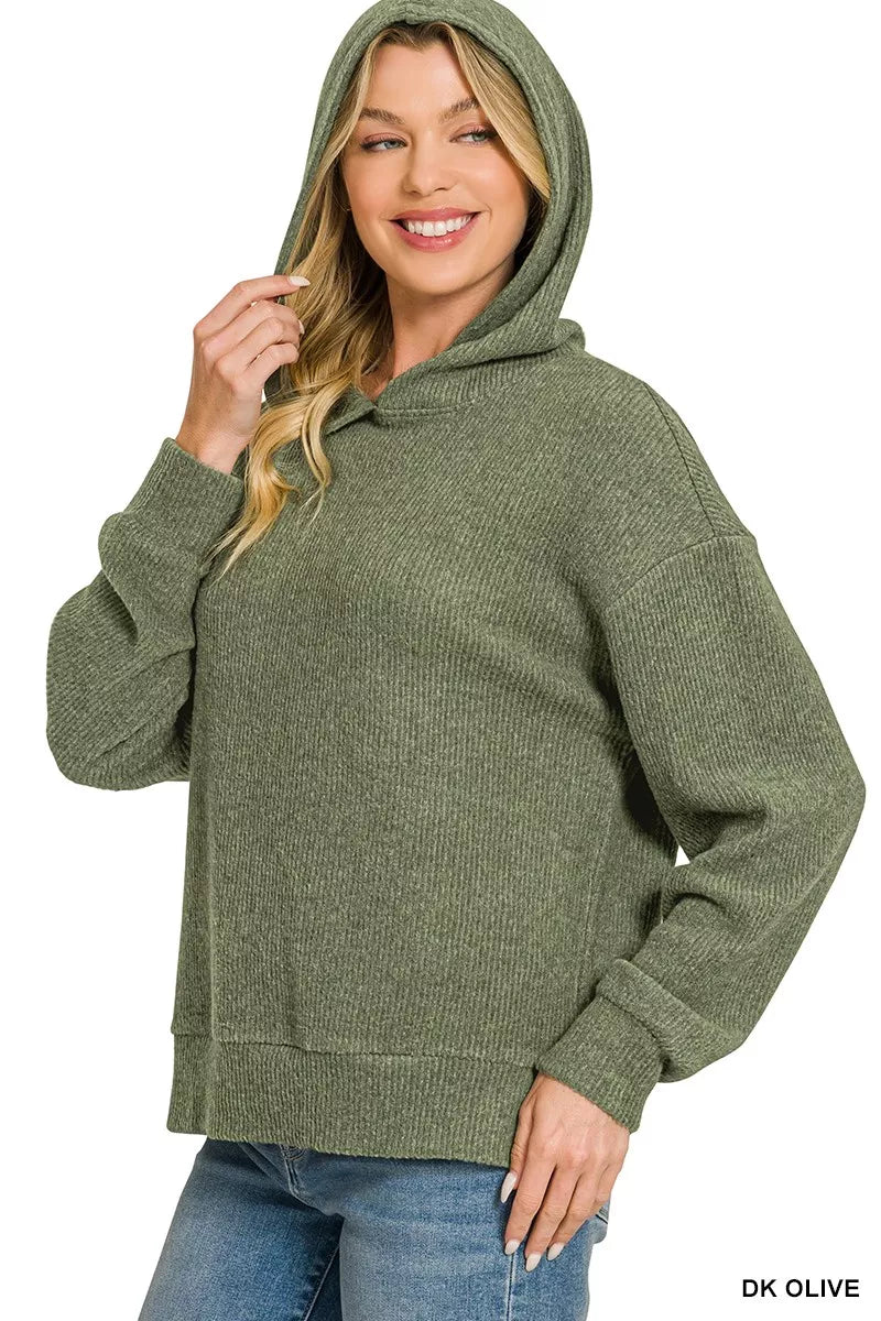 Zenana Brushed Ribbed Hacci Hoodie