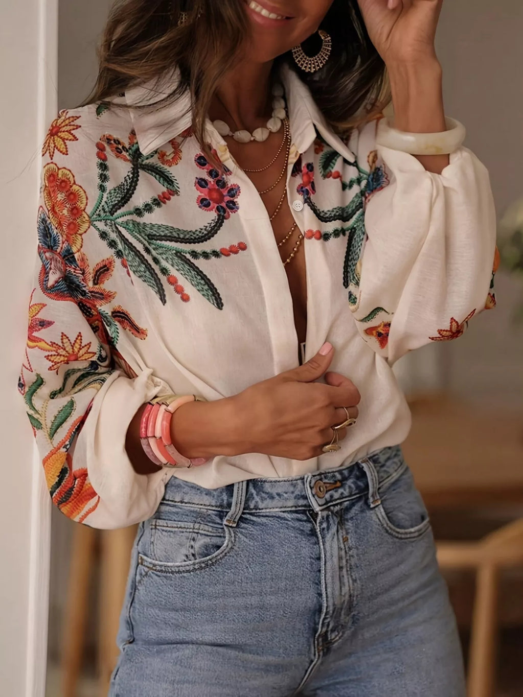 Floral Button Up Long Sleeve Shirt