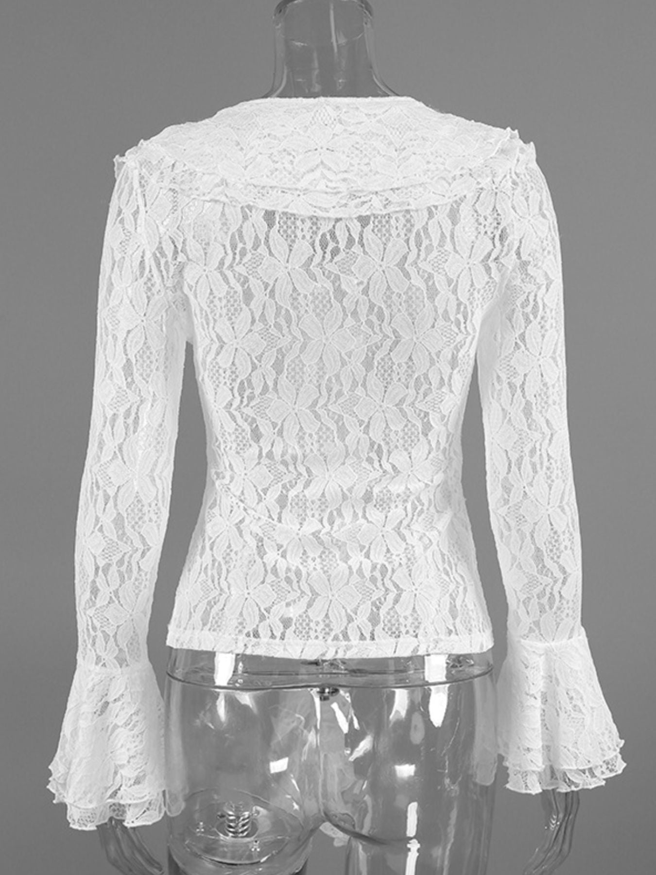 Ruffle Lace Flounce Sleeve Blouse