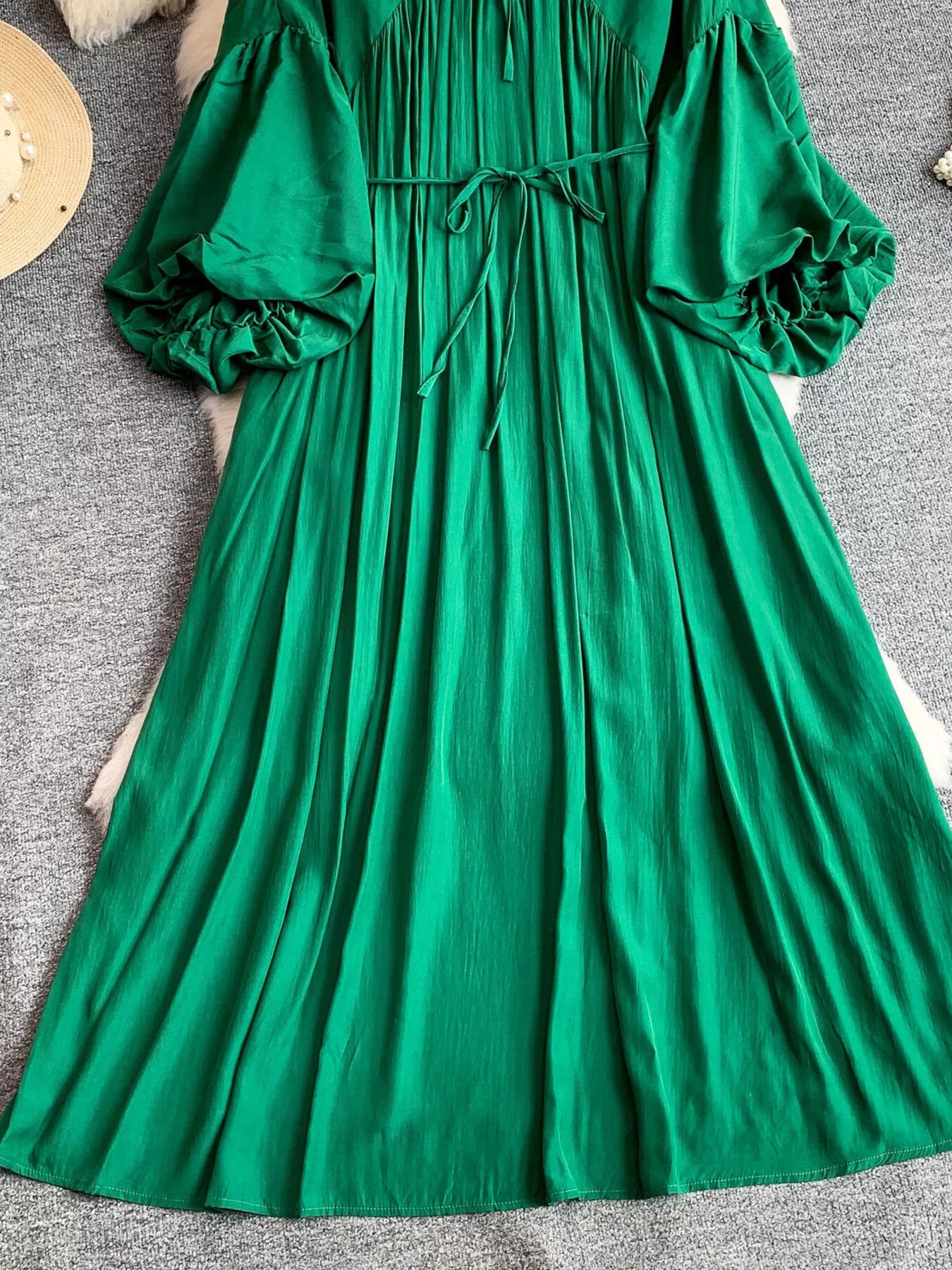 Balloon Sleeve Tie-Waist Dress