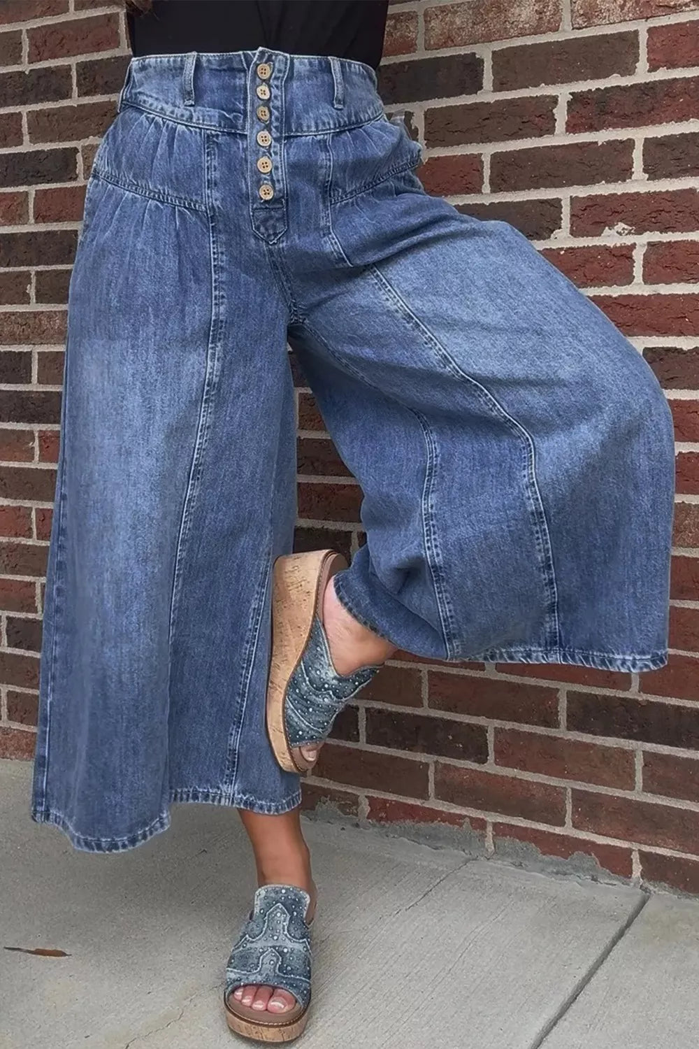 High-Waisted Wide Leg Button-Fly Jeans