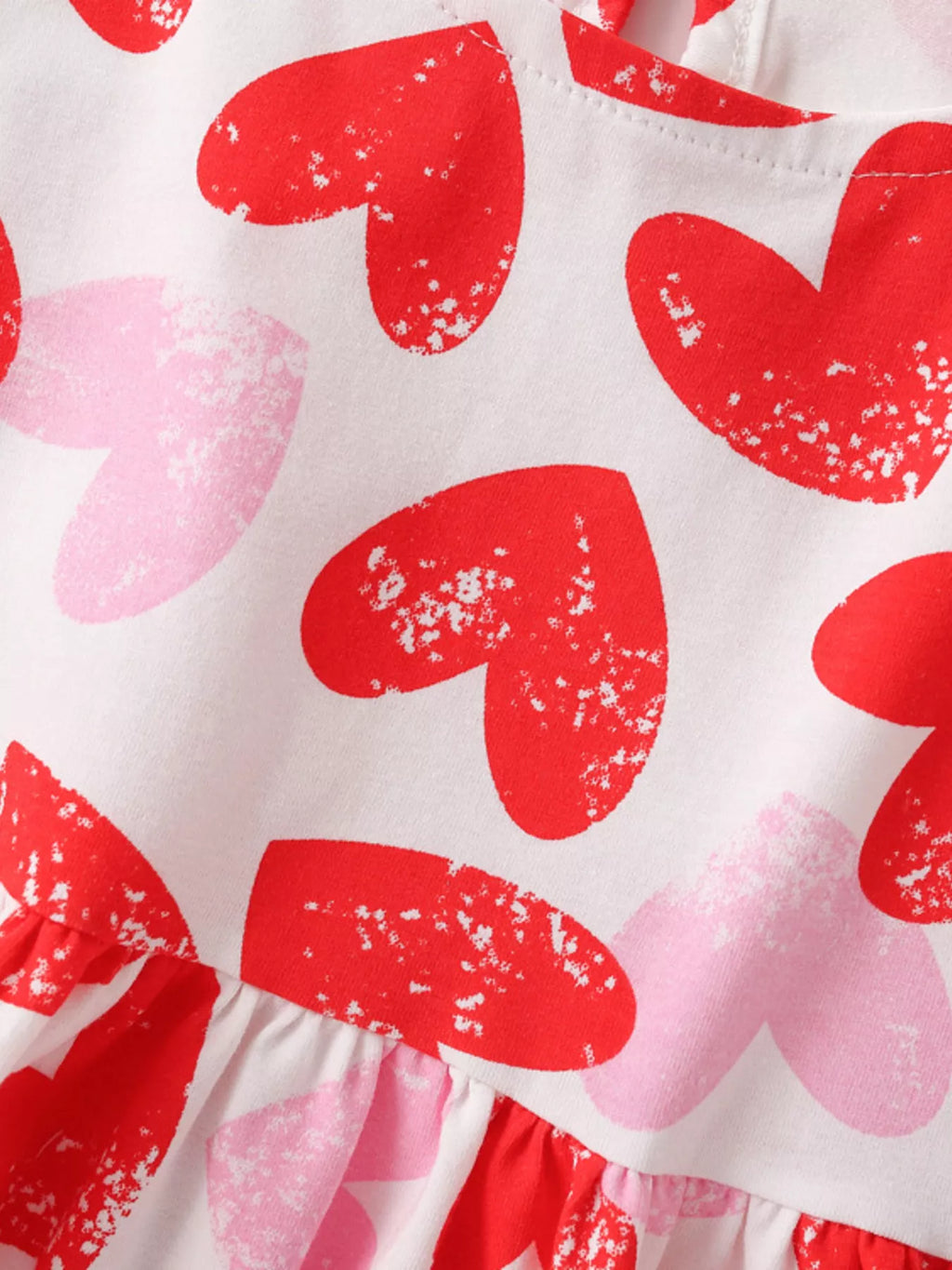Children's Heart Print Ruffle Sleeve Casual Dress
