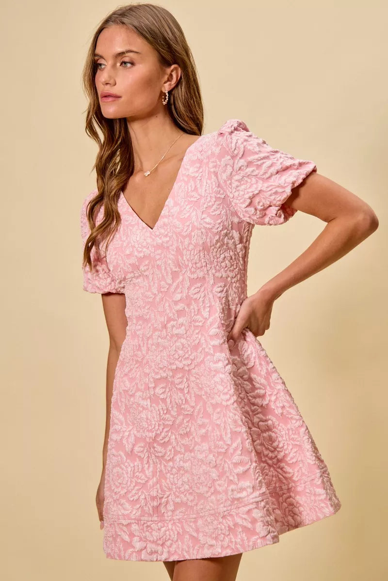 SO ME Floral Jacquard Fit And Flare Daily Mini Dress