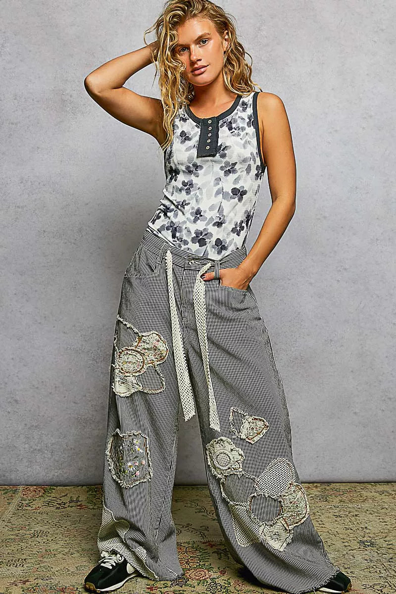 POL Floral Round Neck Cropped Ribbed Tank