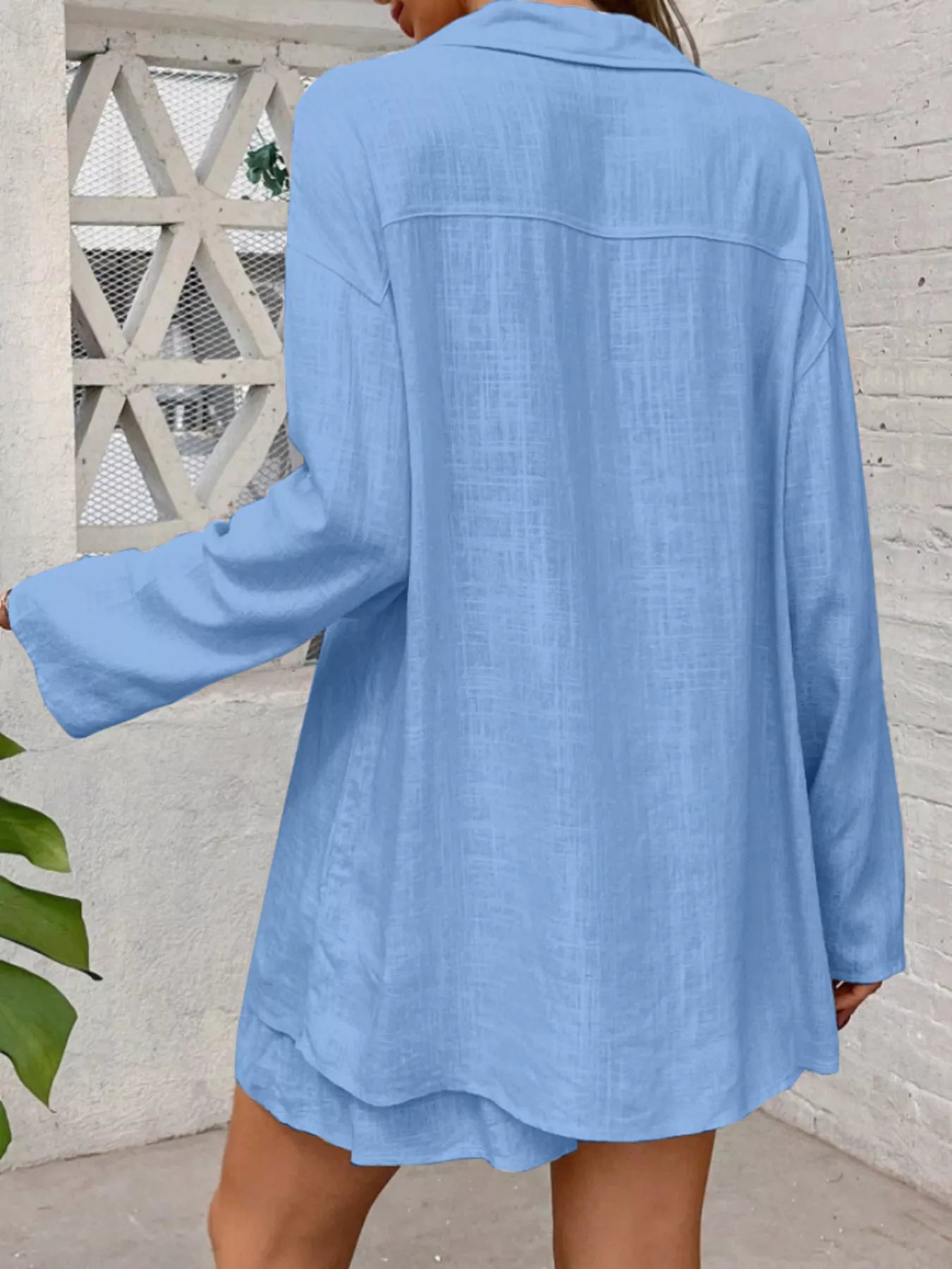 Button Up Roll-Up Sleeve Shirt and Shorts Set