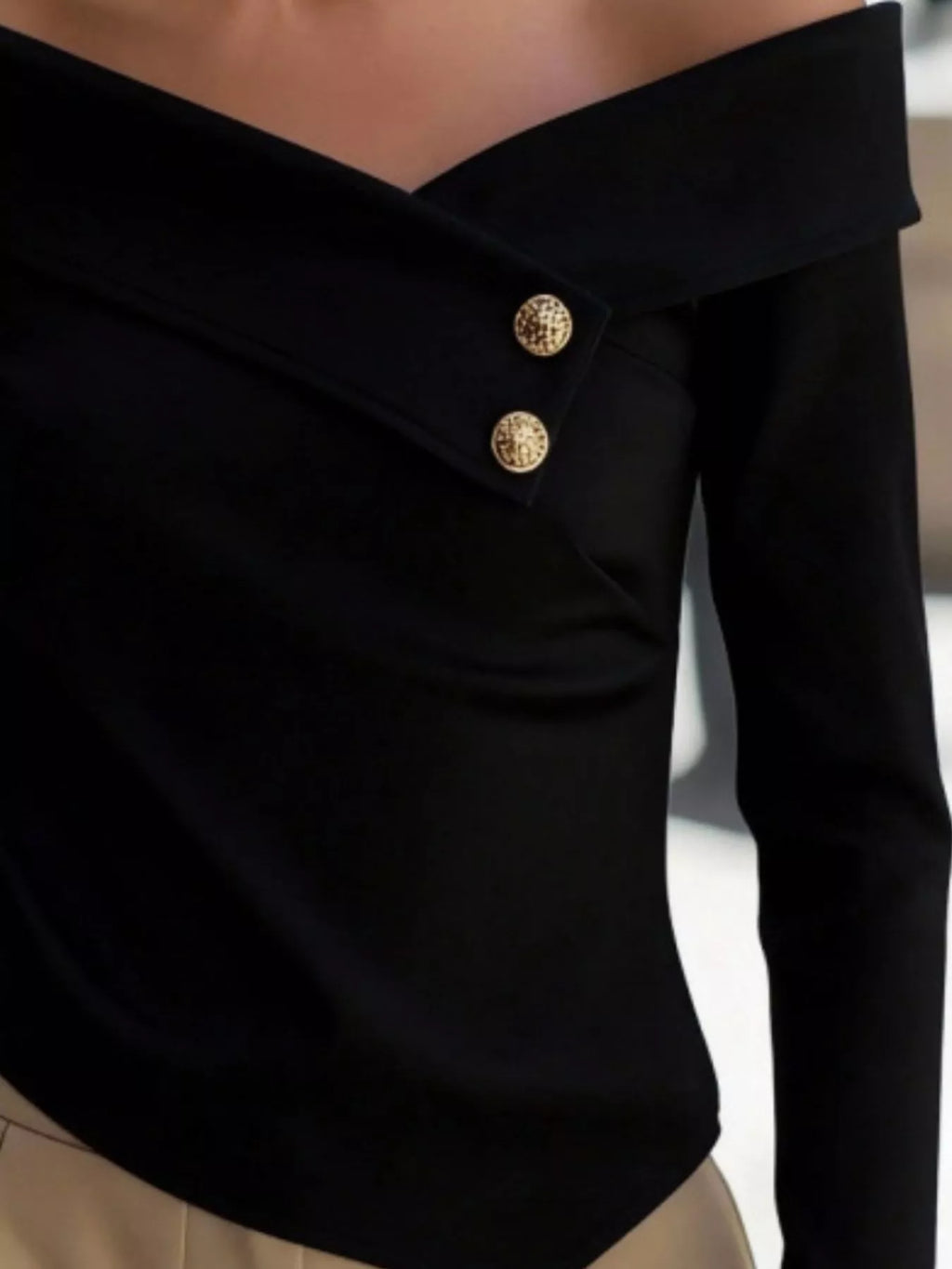 Off-Shoulder Button Detail Blouse