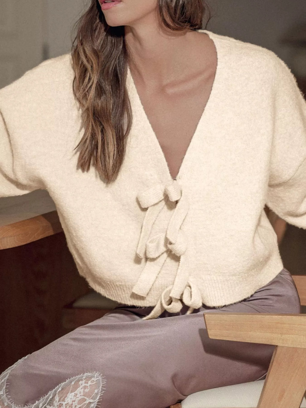 Bow Front Long Sleeve Cardigan