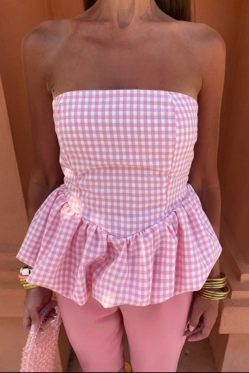 Smocked Back Bubble Hem Tube Top