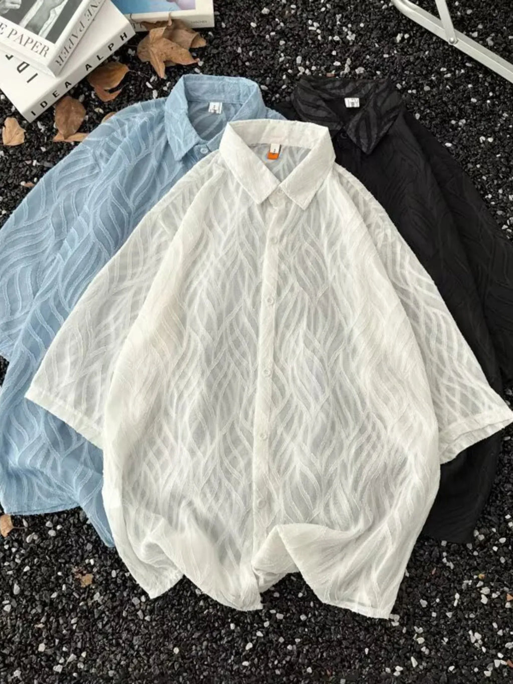 Men's Full Size Wave Pattern Short Sleeve Button-Up Shirt Plus Size