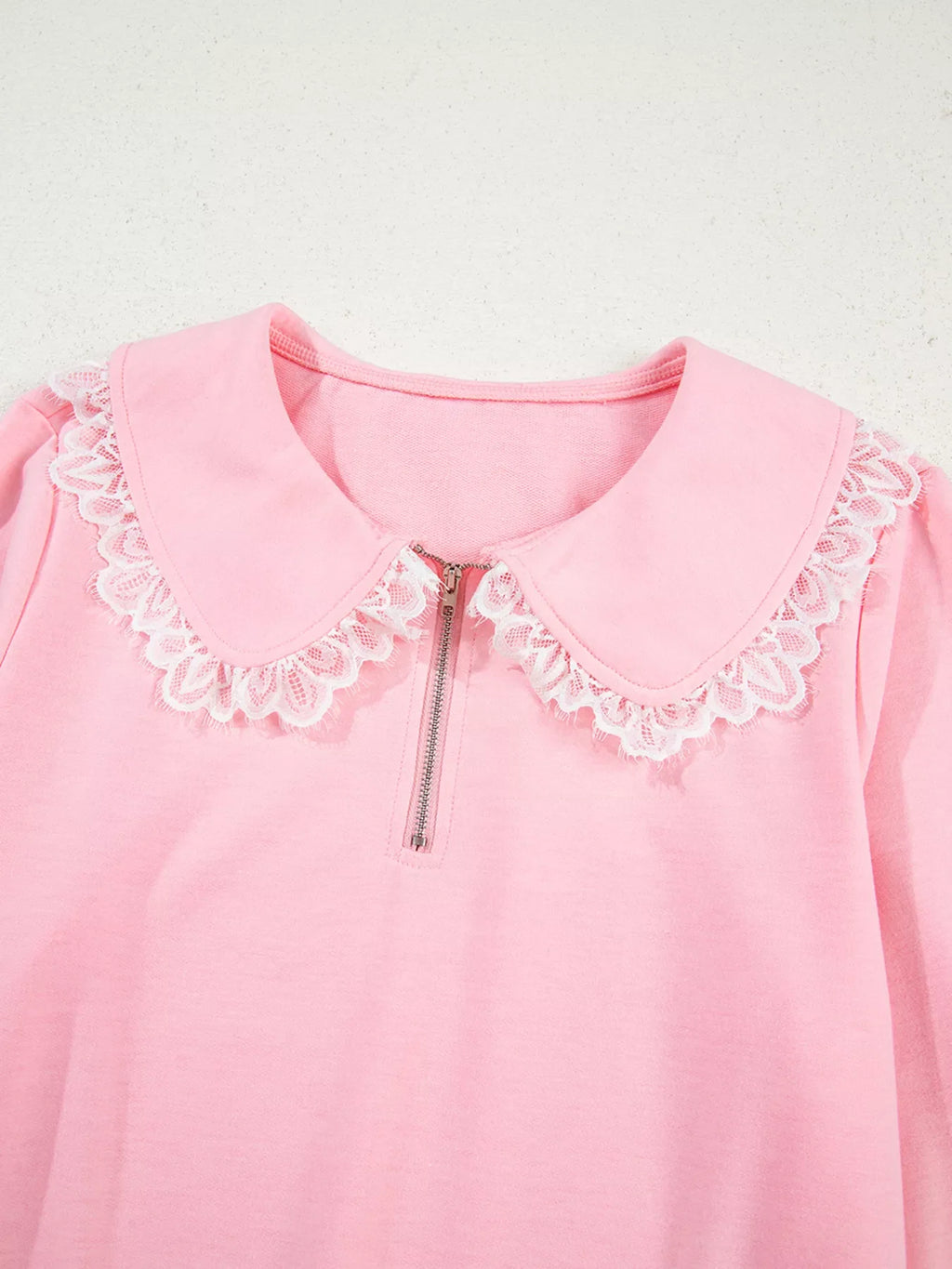 Peter Pan Lace Embellished Neck Sweatshirt and Skirt Two Piece Set