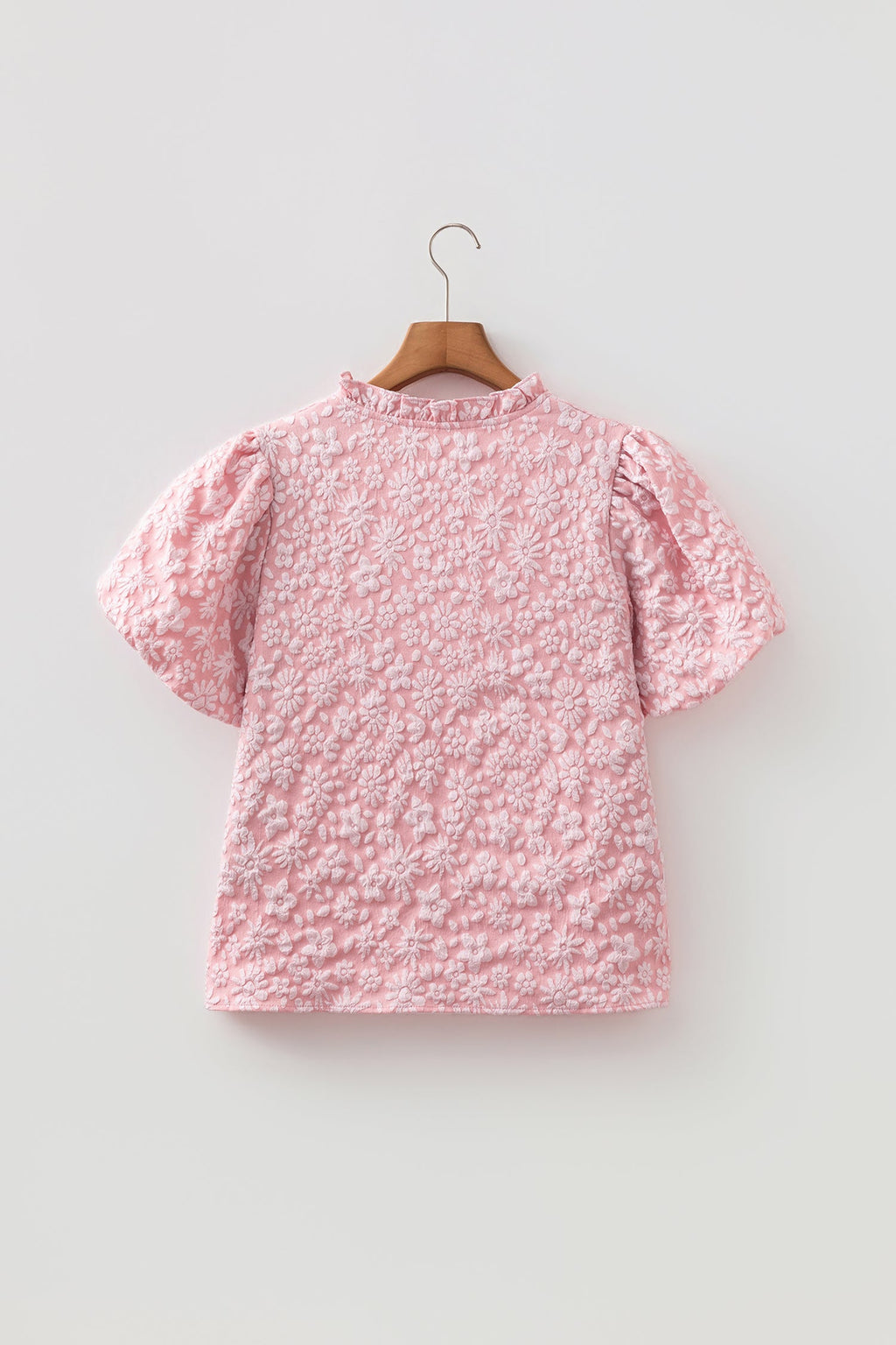 Floral Textured Jacquard Puff Sleeve Blouse