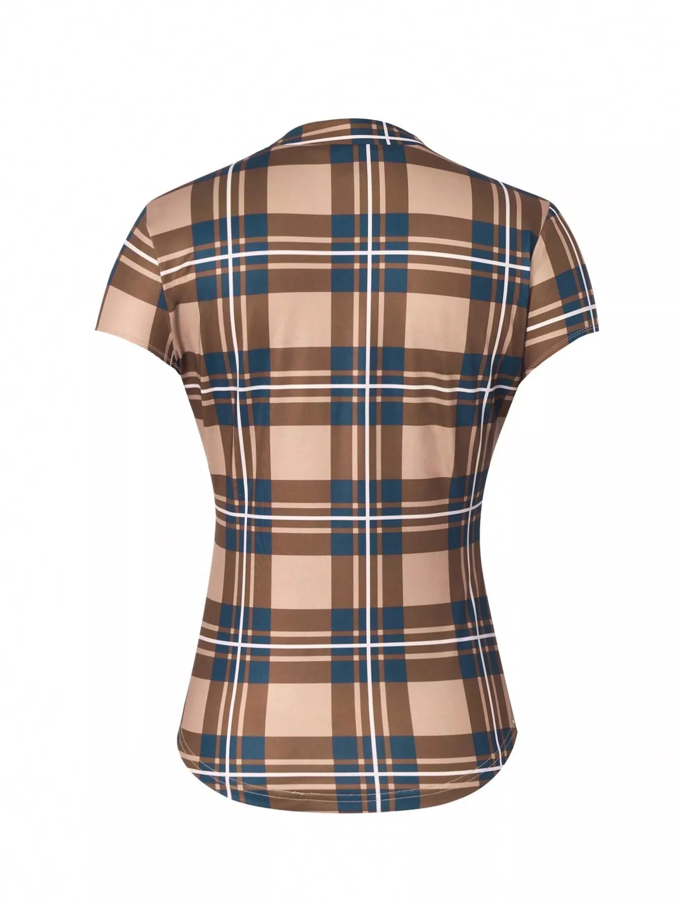 Plaid Lace-Up Short Sleeve Blouse