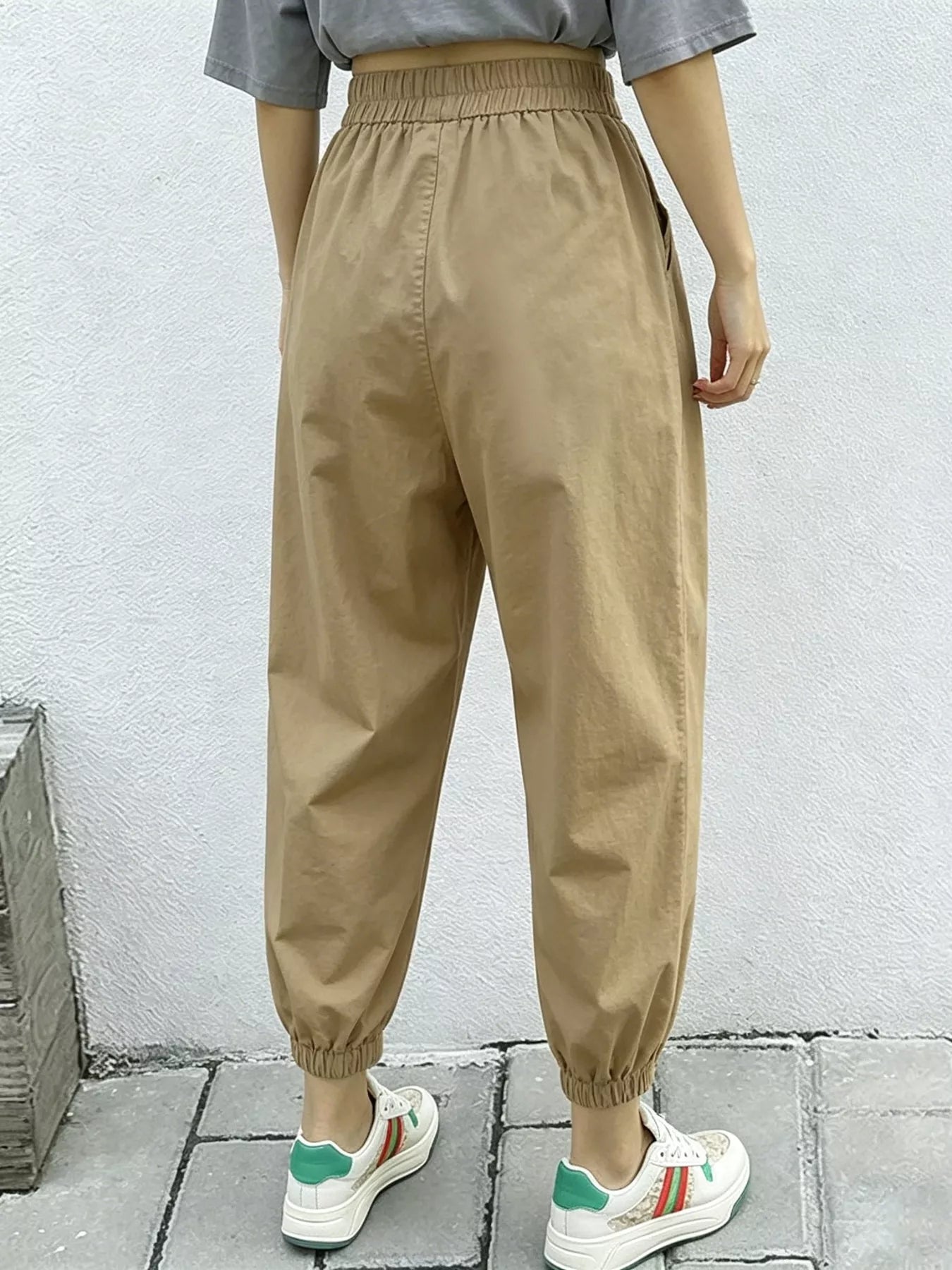 Loose Fit Elastic Waist Harem Pants