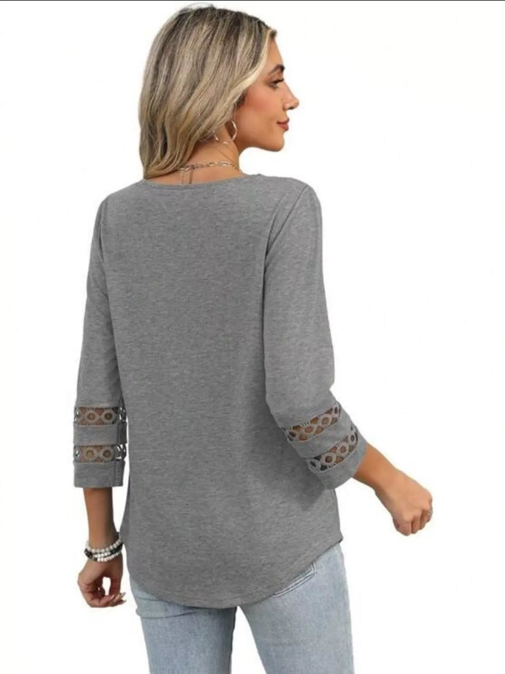 Full Size V-Neck 3/4 Sleeve T-Shirt Plus Size
