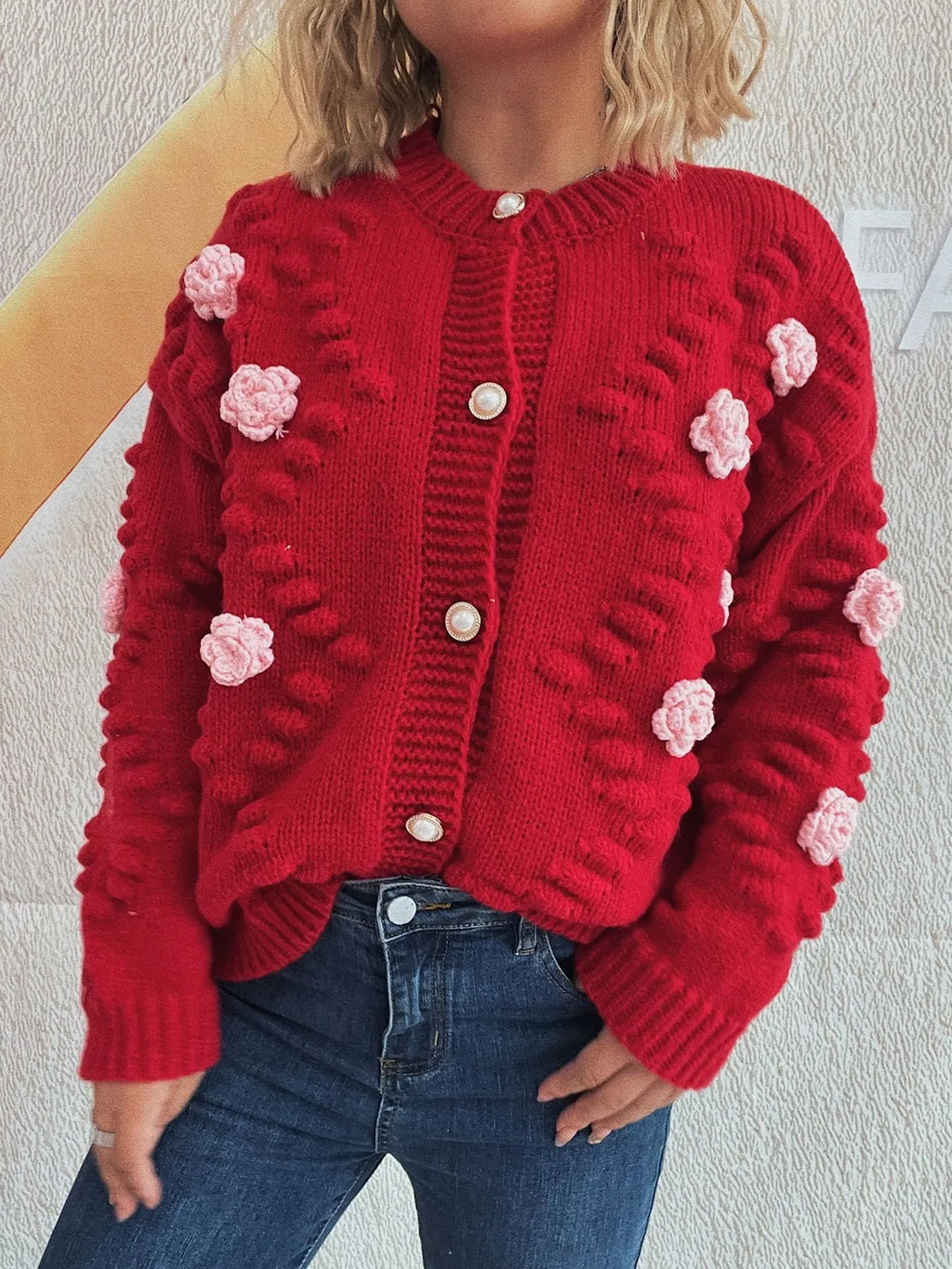 Flower Button Up Long Sleeve Cardigan
