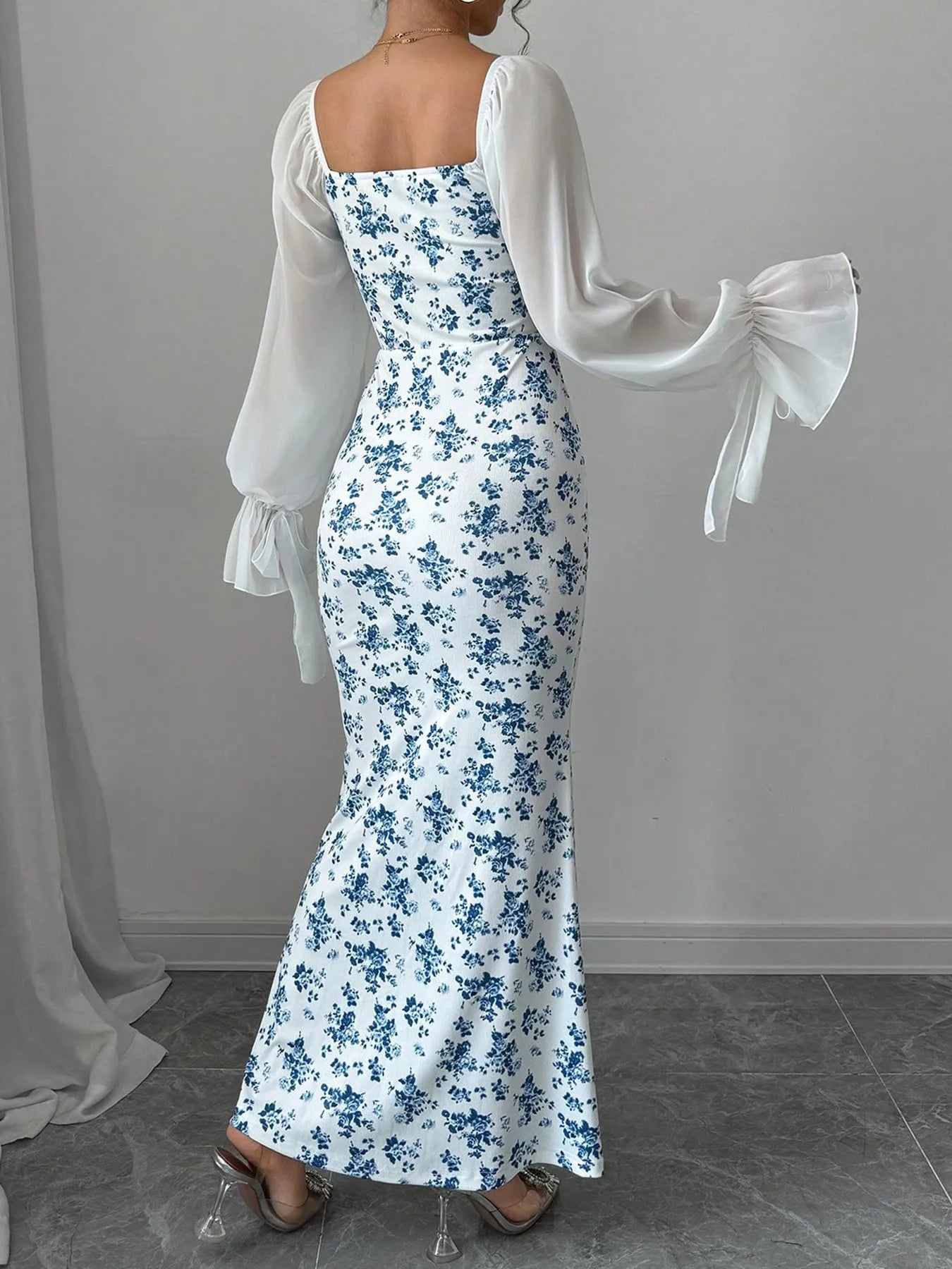Floral Print Sweetheart Neckline Maxi Dress