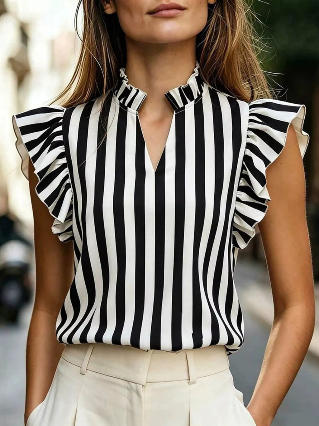Printed Ruffle Sleeve Blouse