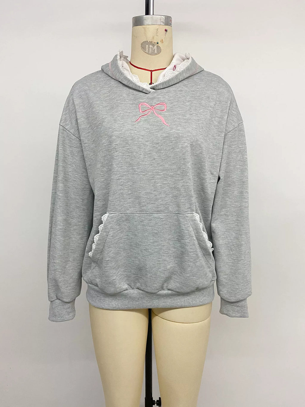 Bow Embroidered Long Sleeve Hoodie
