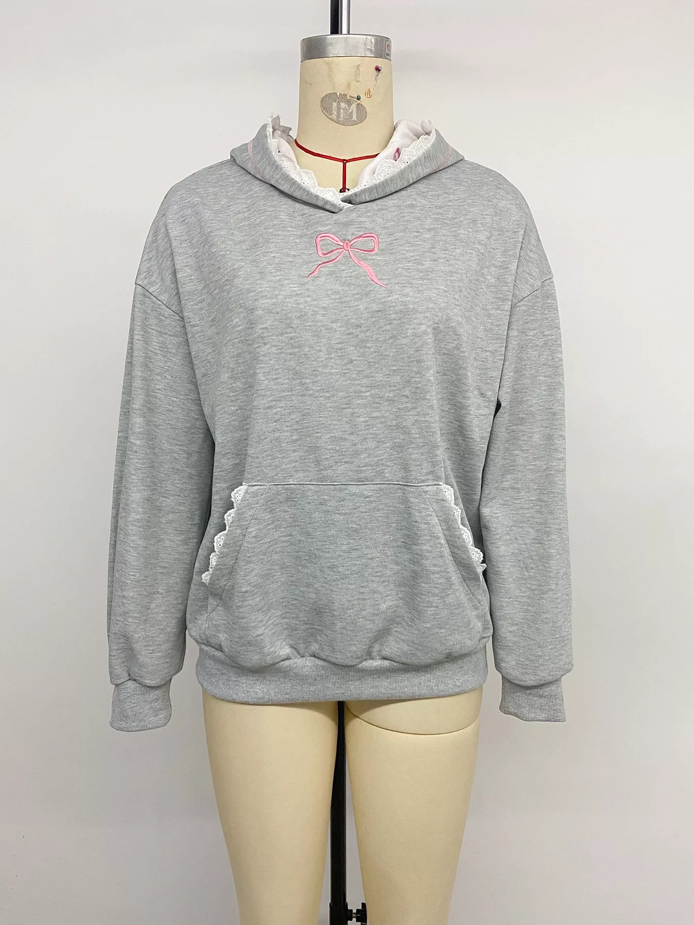Bow Embroidered Long Sleeve Hoodie