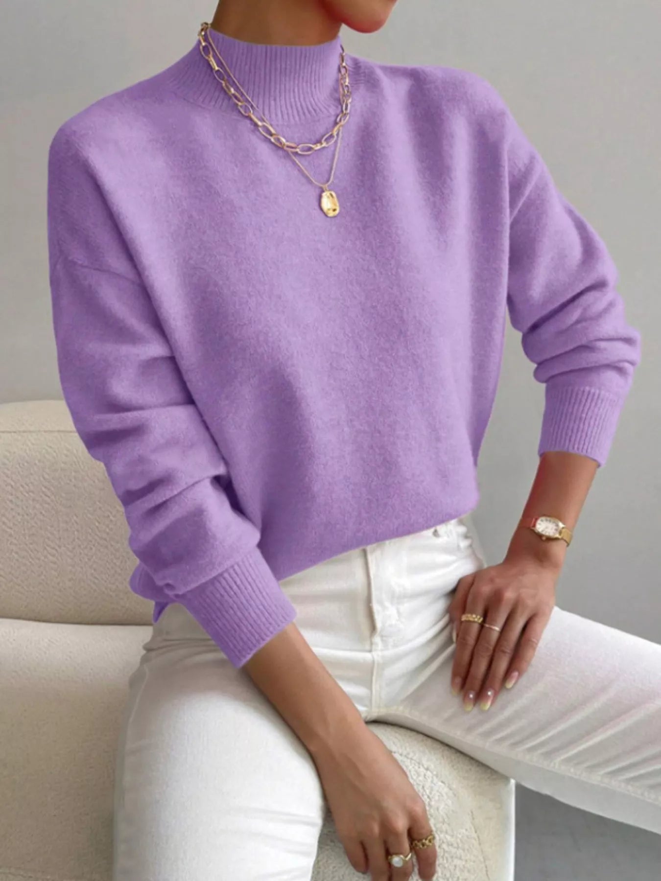 Mock Neck Dropped Shoulder Sweater