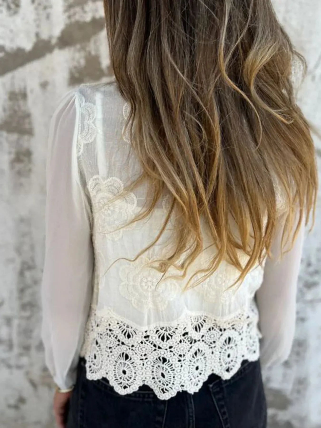 Lace V-Neck Button Down Shirt