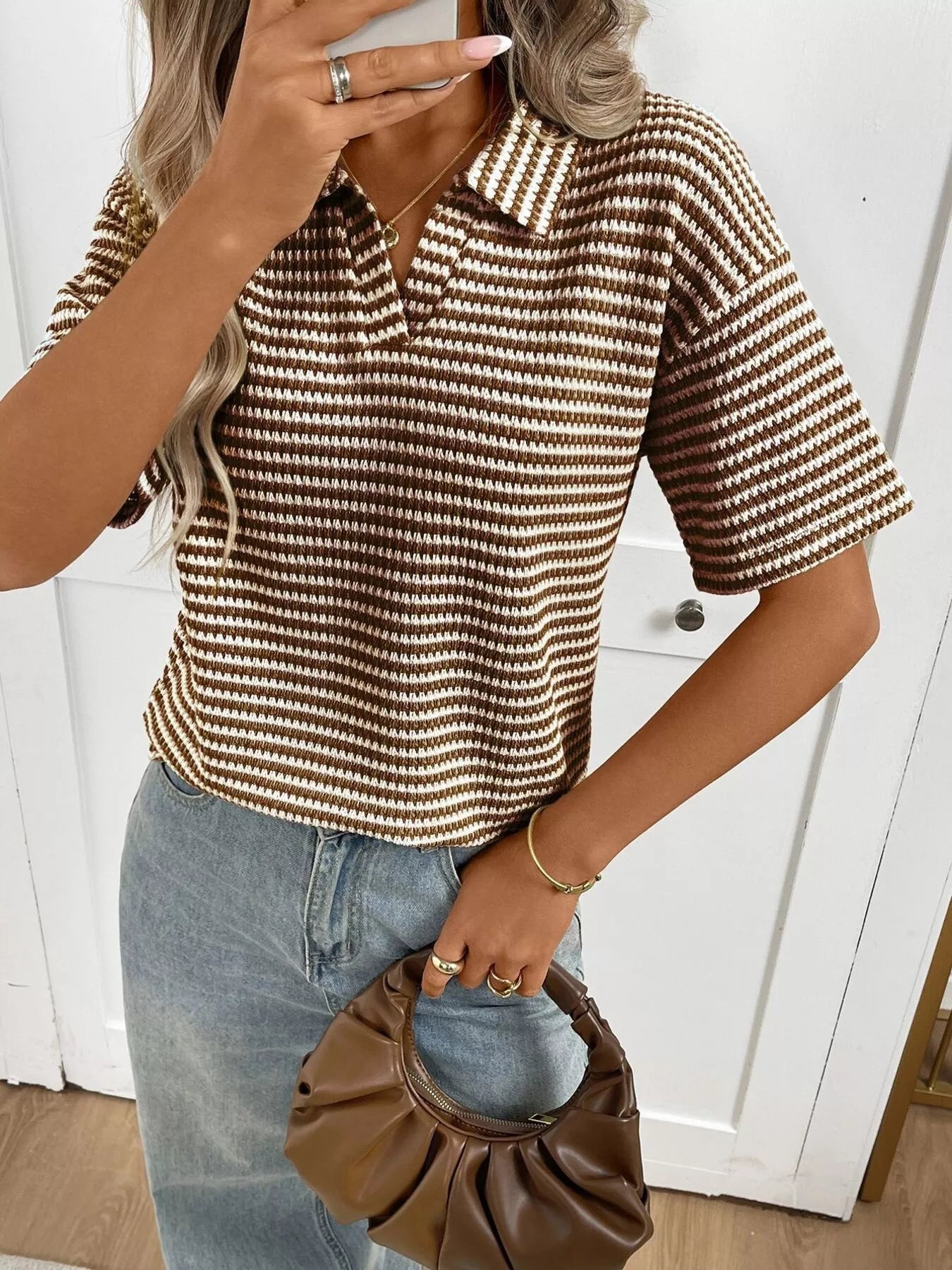 Striped Knit Short Sleeve Top