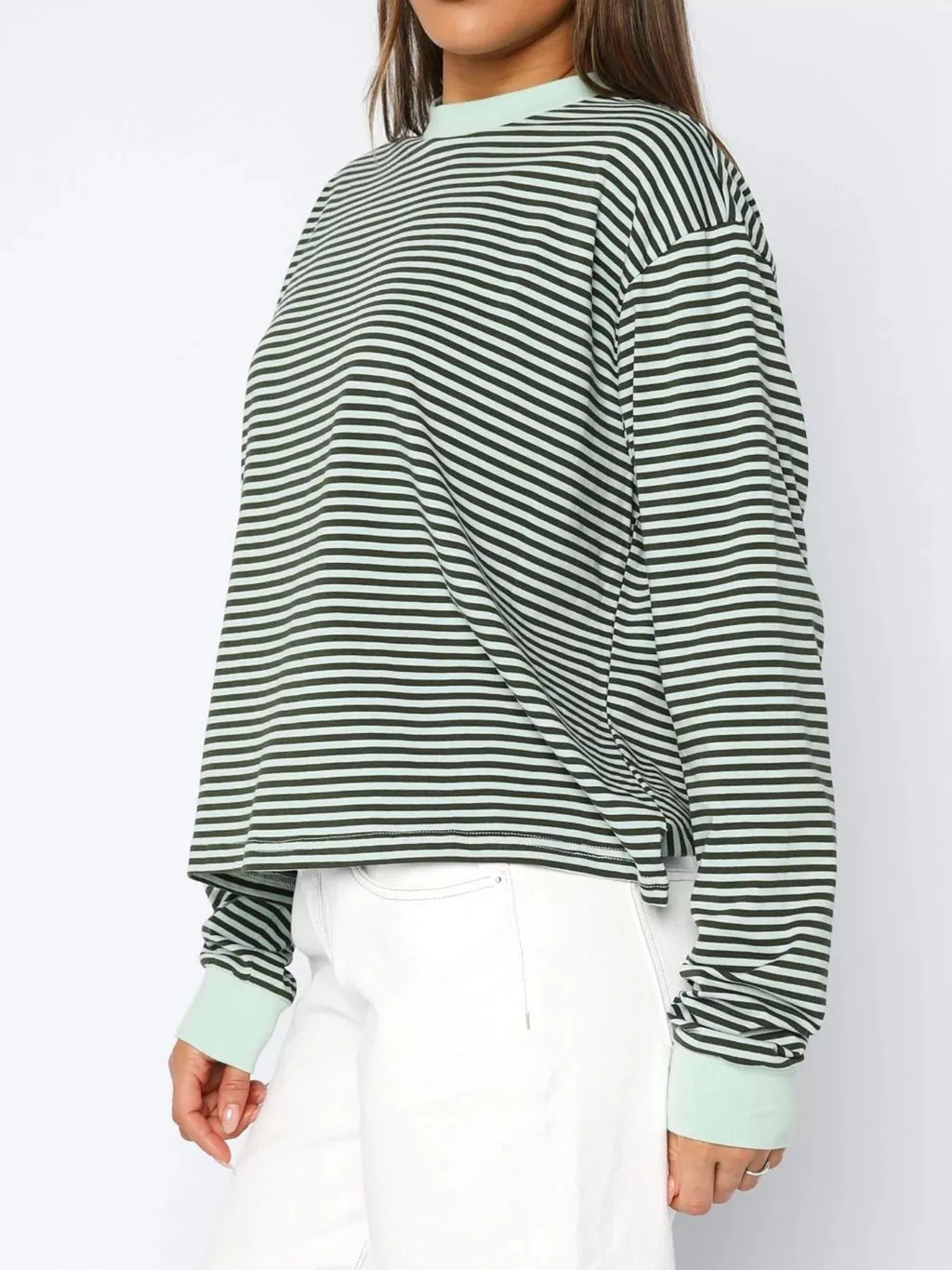 Striped Oversized Round Neck Sweatshirt