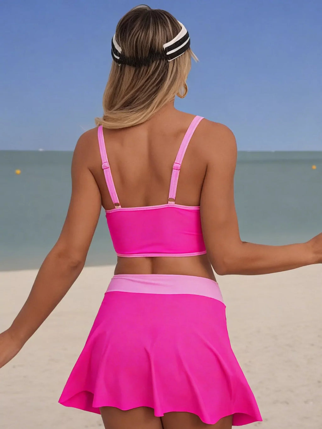 Contrast Trim Drawstring Swim Set