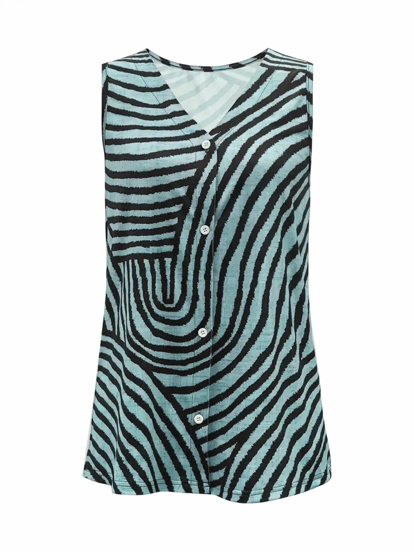 Sleeveless Zebra Print Button-Up Tank Top