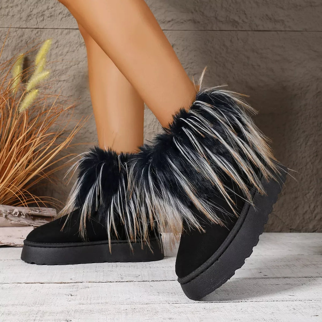 Fuzzy Trim Platform Ankle Boots