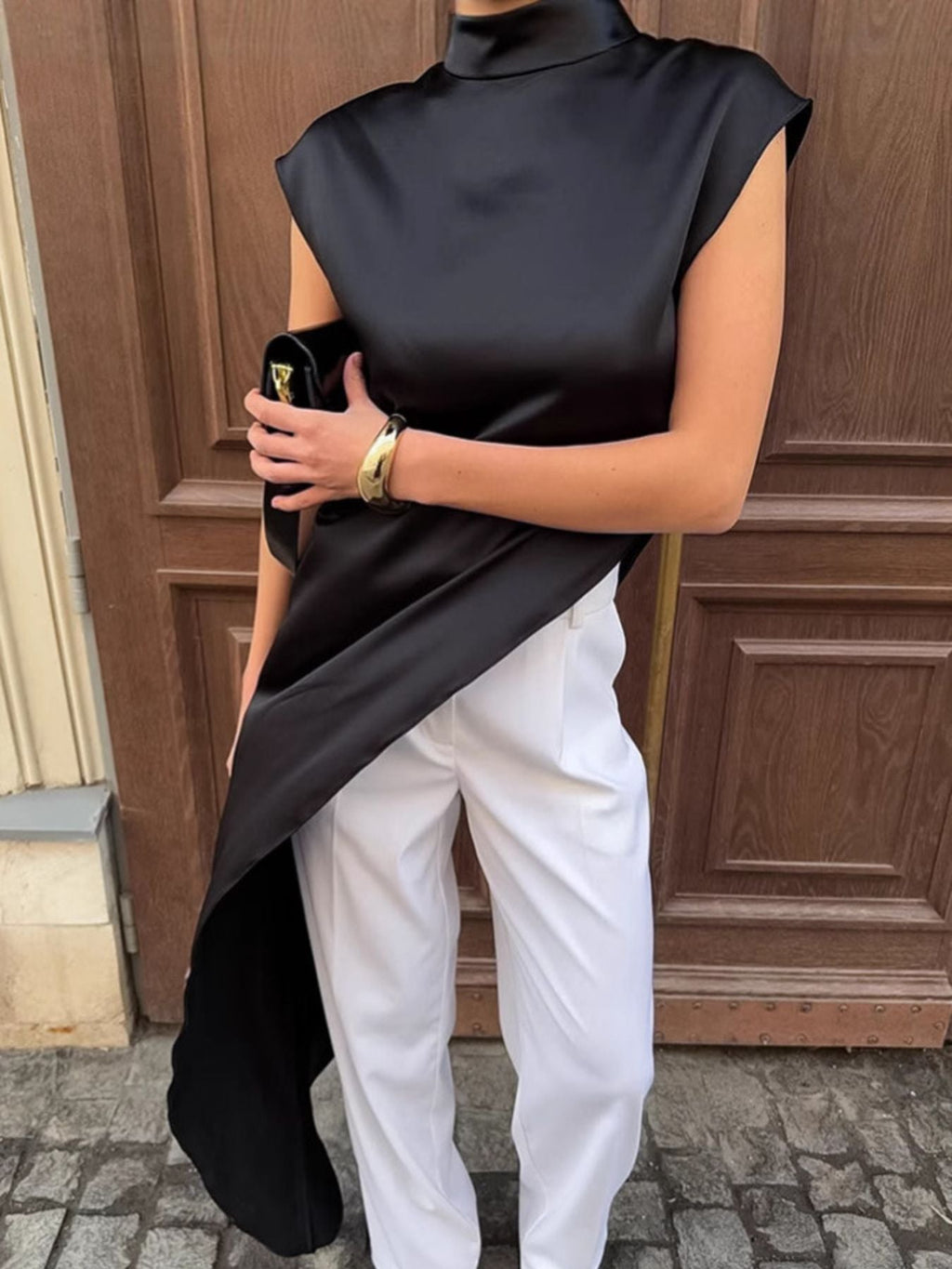 Asymmetrical Hem Turtleneck Blouse