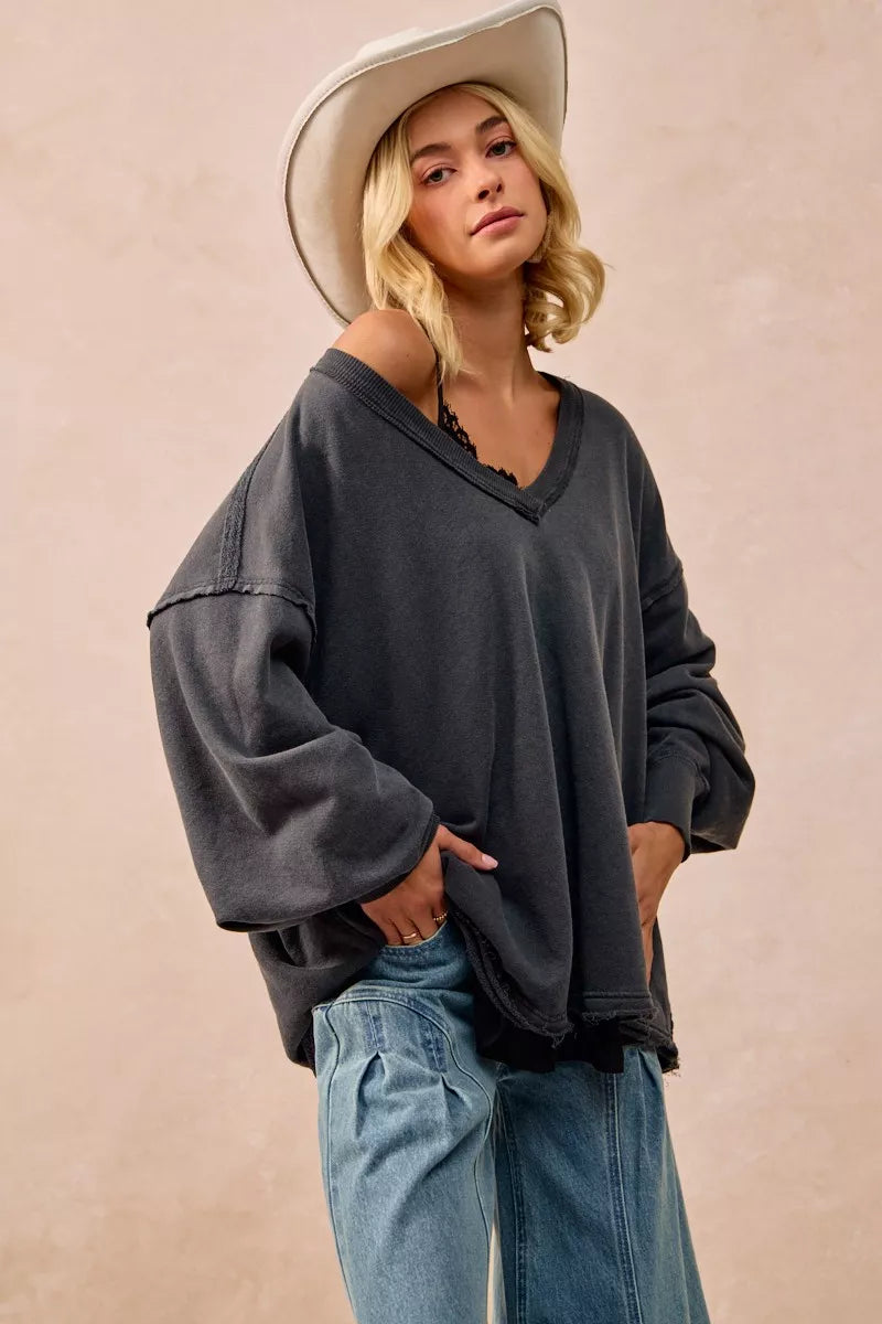 BiBi Mineral Washed French Terry Oversized Sweatshirt