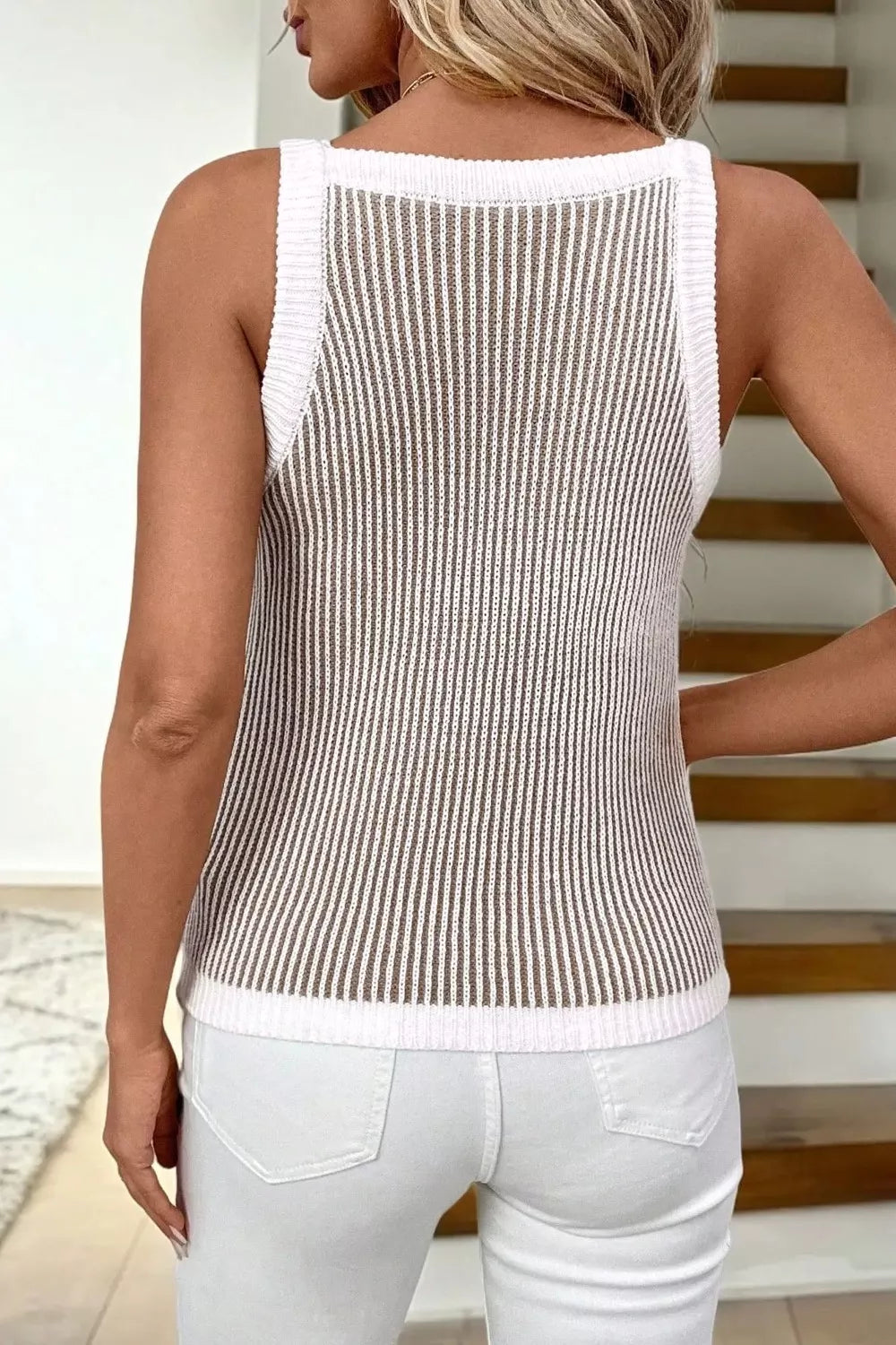 Contrast Trim Ribbed Knit Sweater Tank